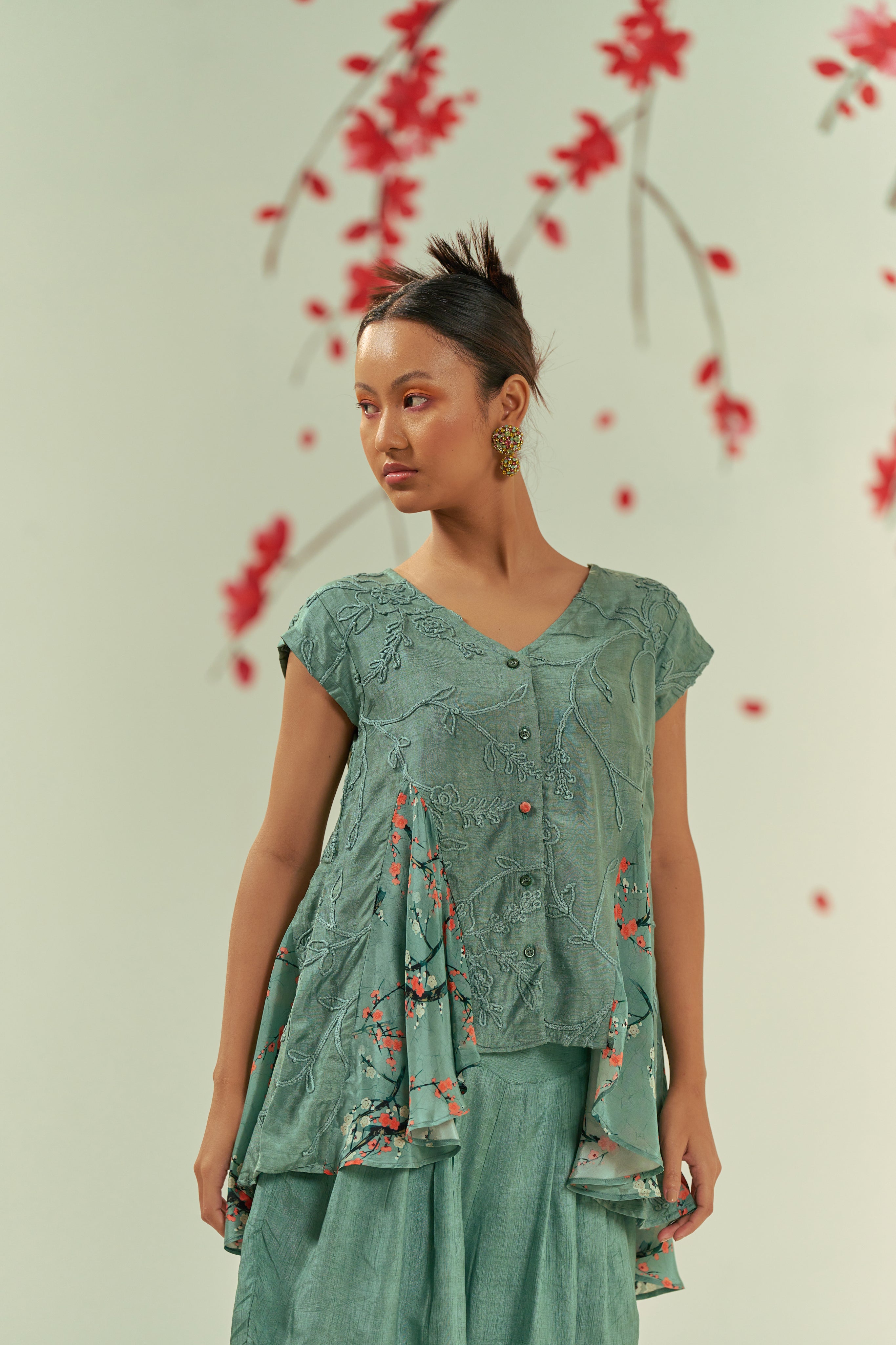 Kaze Green Top With Geylu Harem Pants Co-ord Set