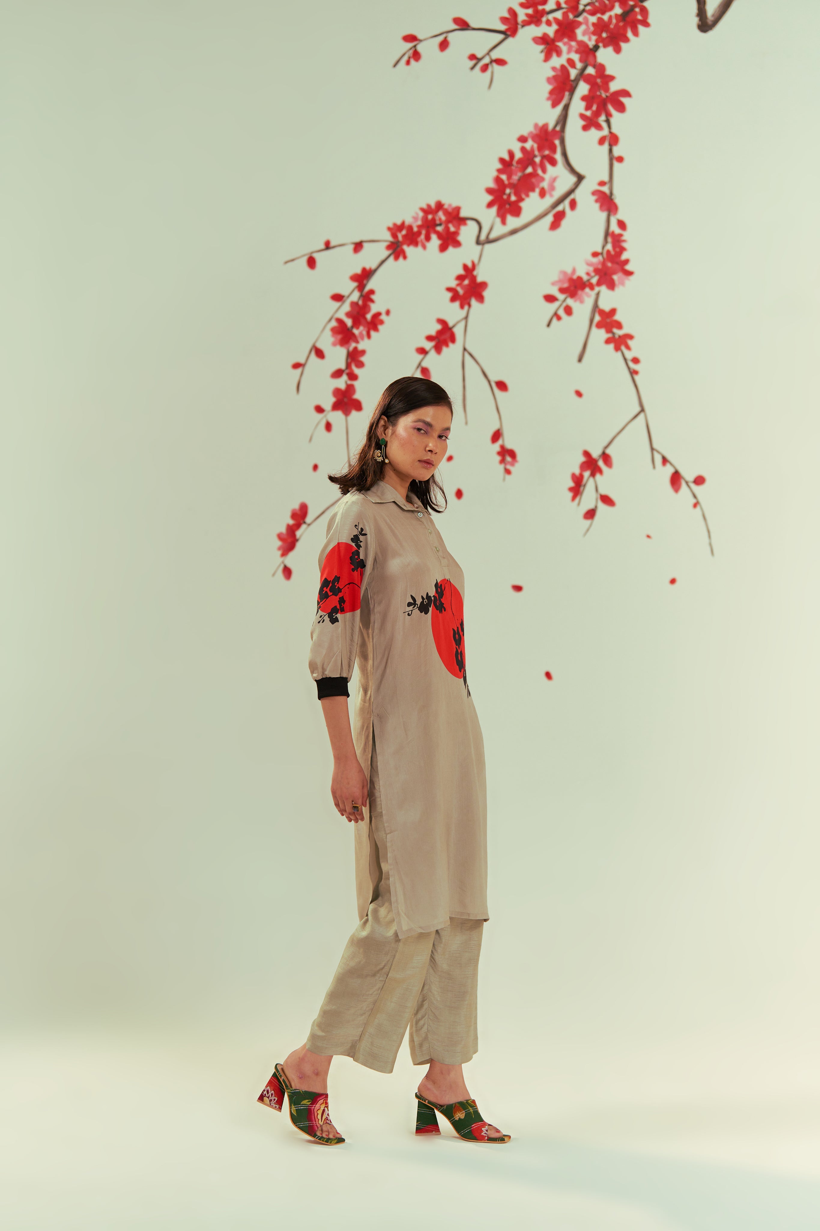 Yugen Bloom Collared Tunic Top And Pants Co-ord Set