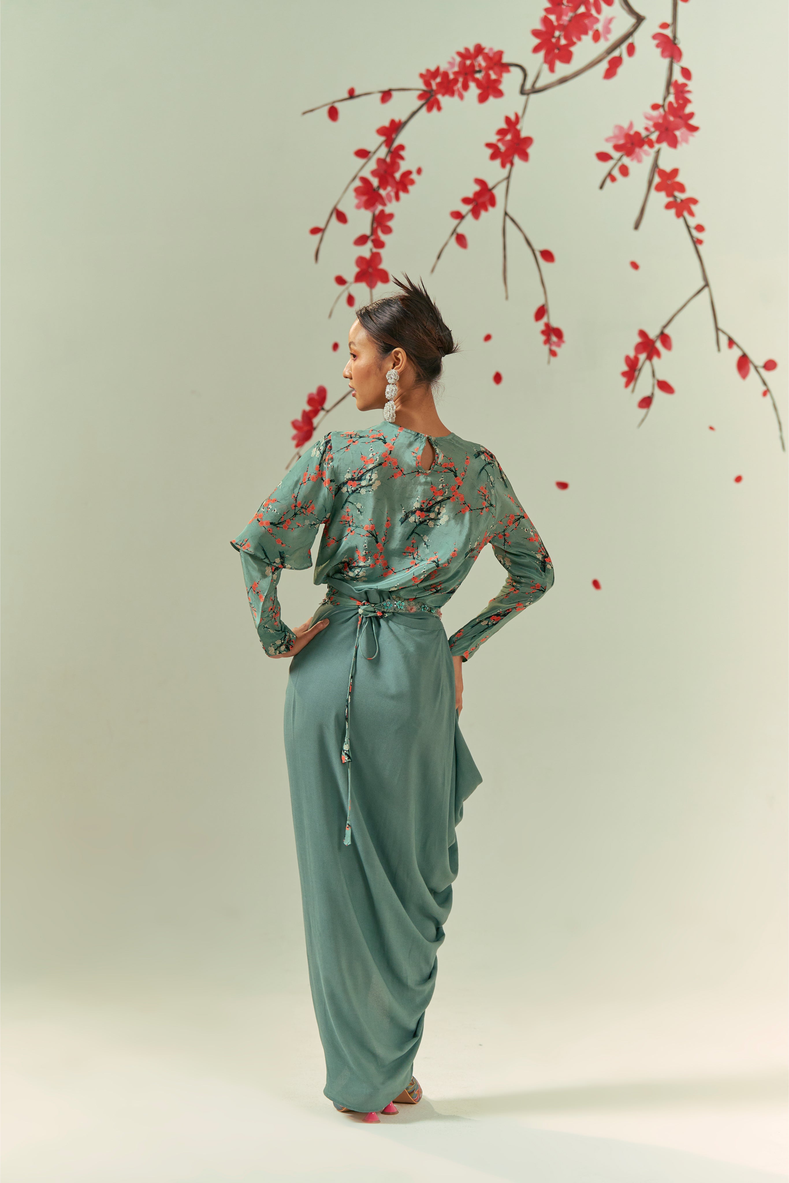 Kaze Asymmetrical Top With Belt And Skirt Co-ord Set