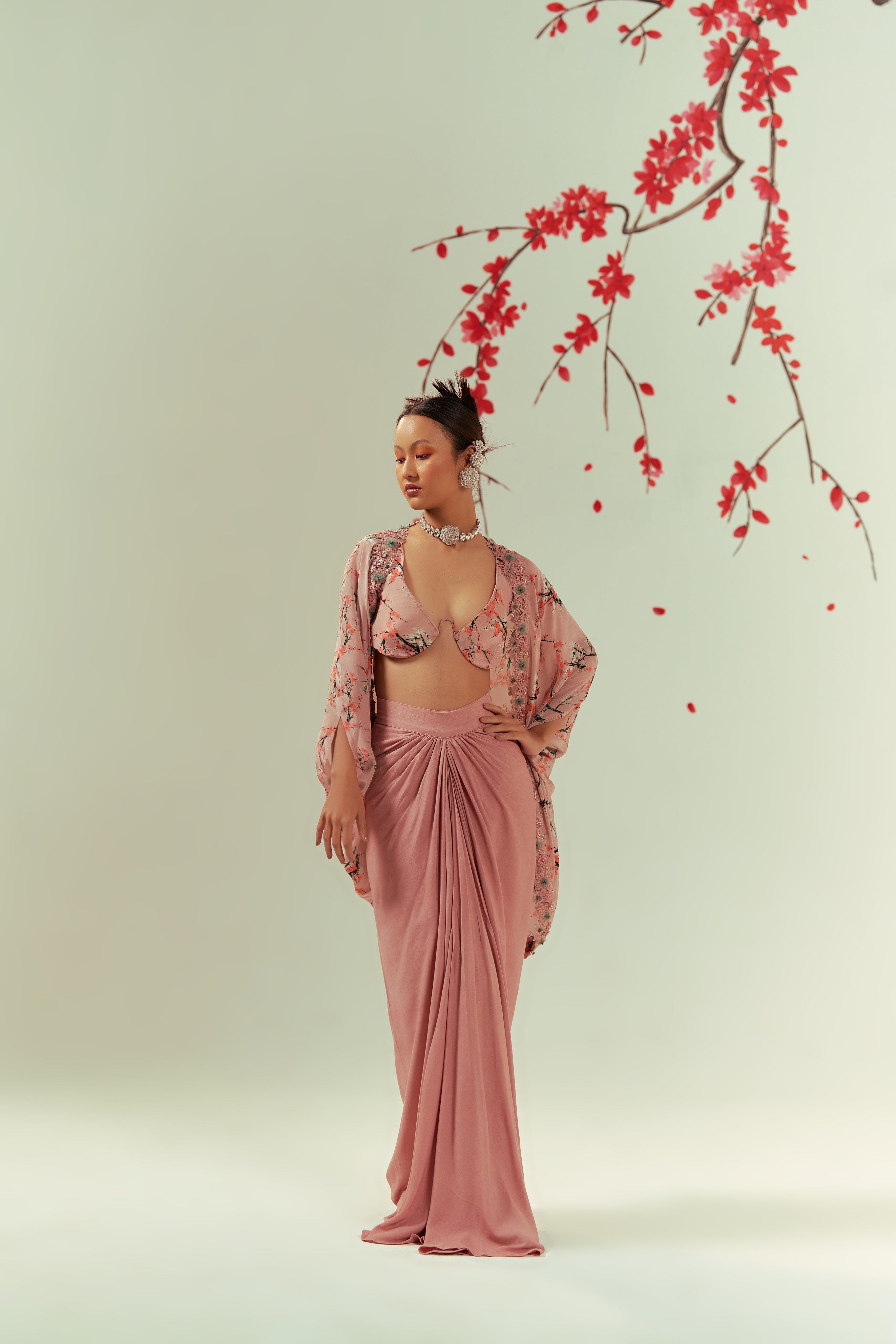 Mizu Printed Shrug And Bustier With Skirt Co-ord Set