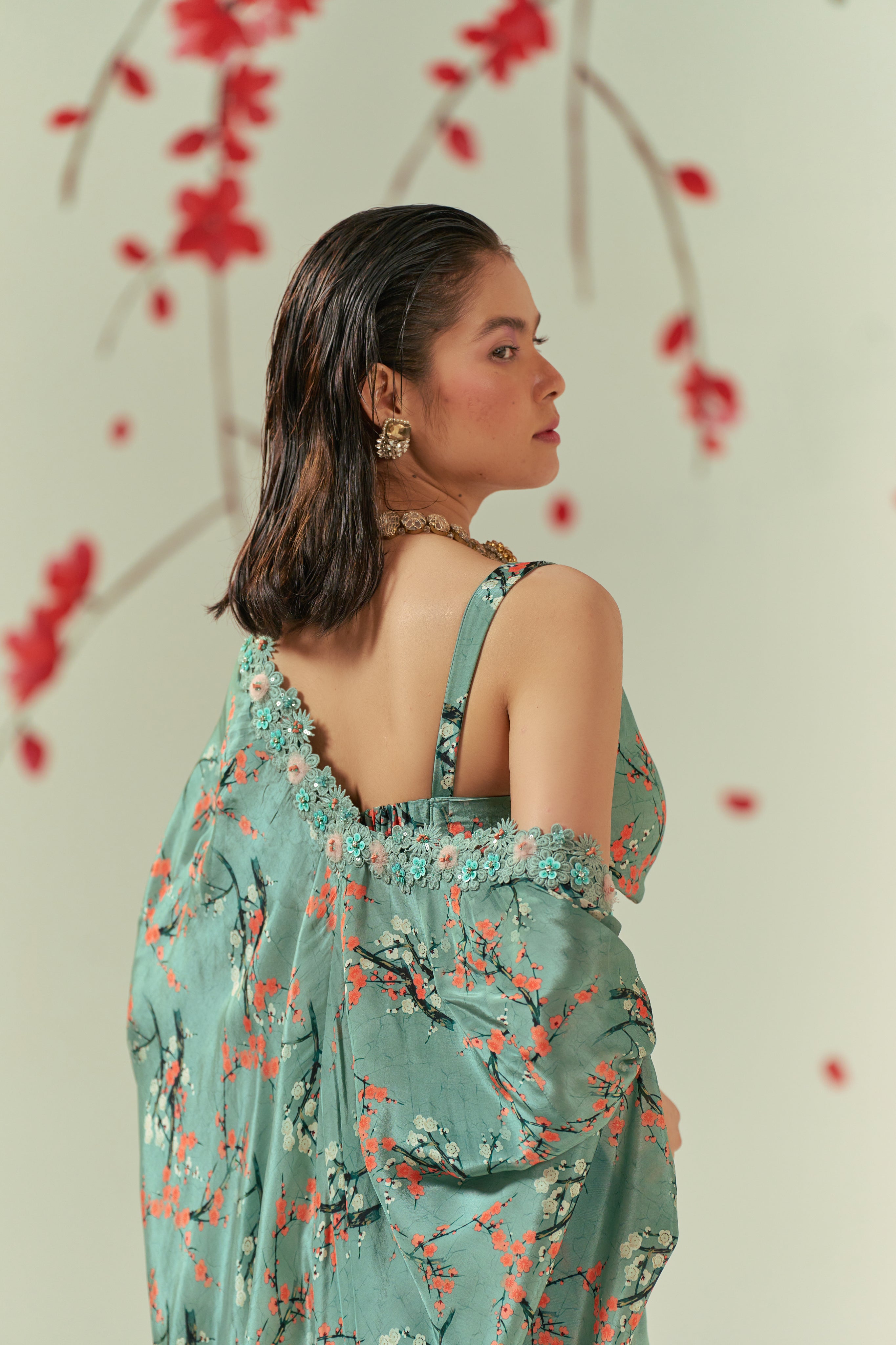 Kaze Printed Shrug And Bustier With Skirt Co-ord Set