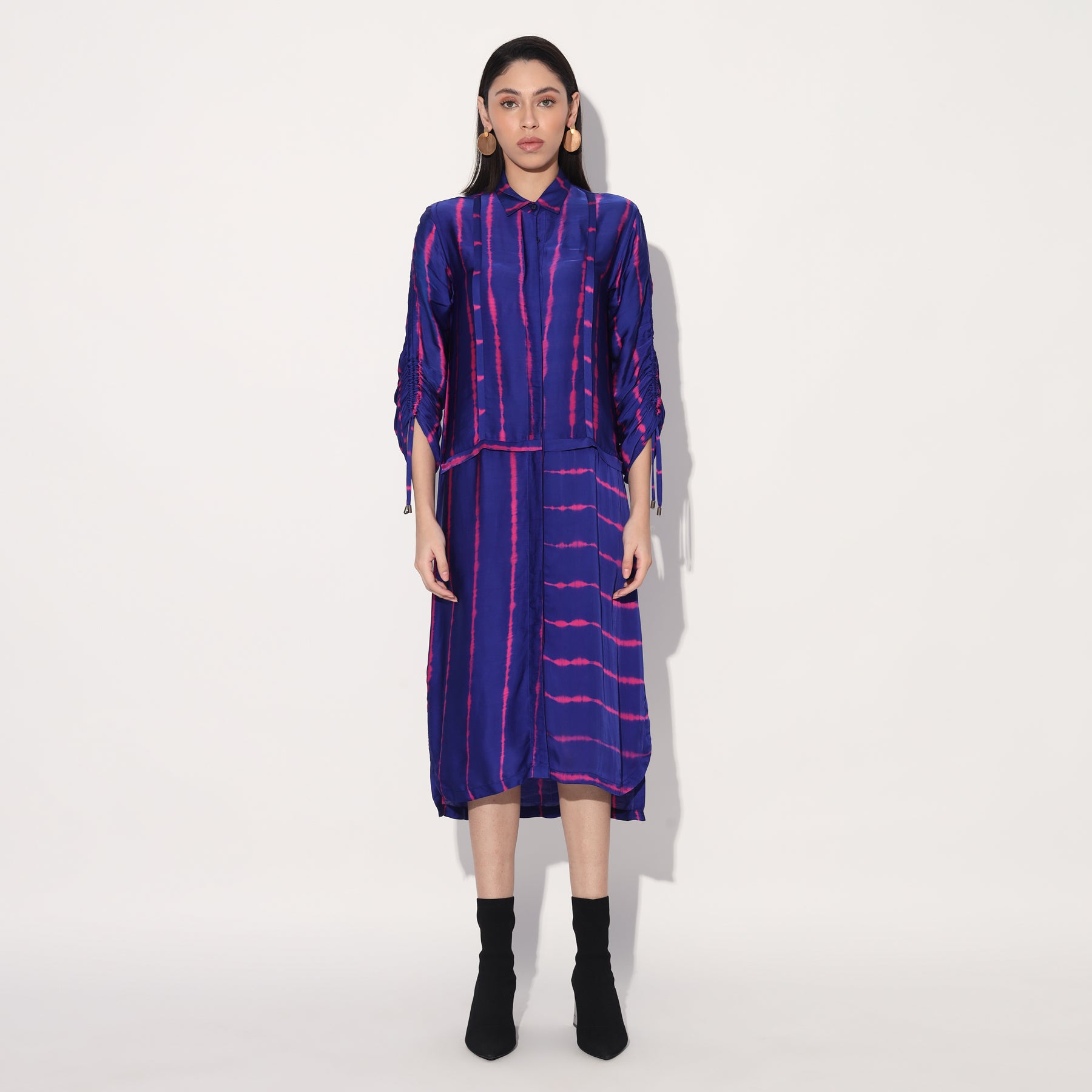 SHIBORI STRIPE LONG SHIRT DRESS