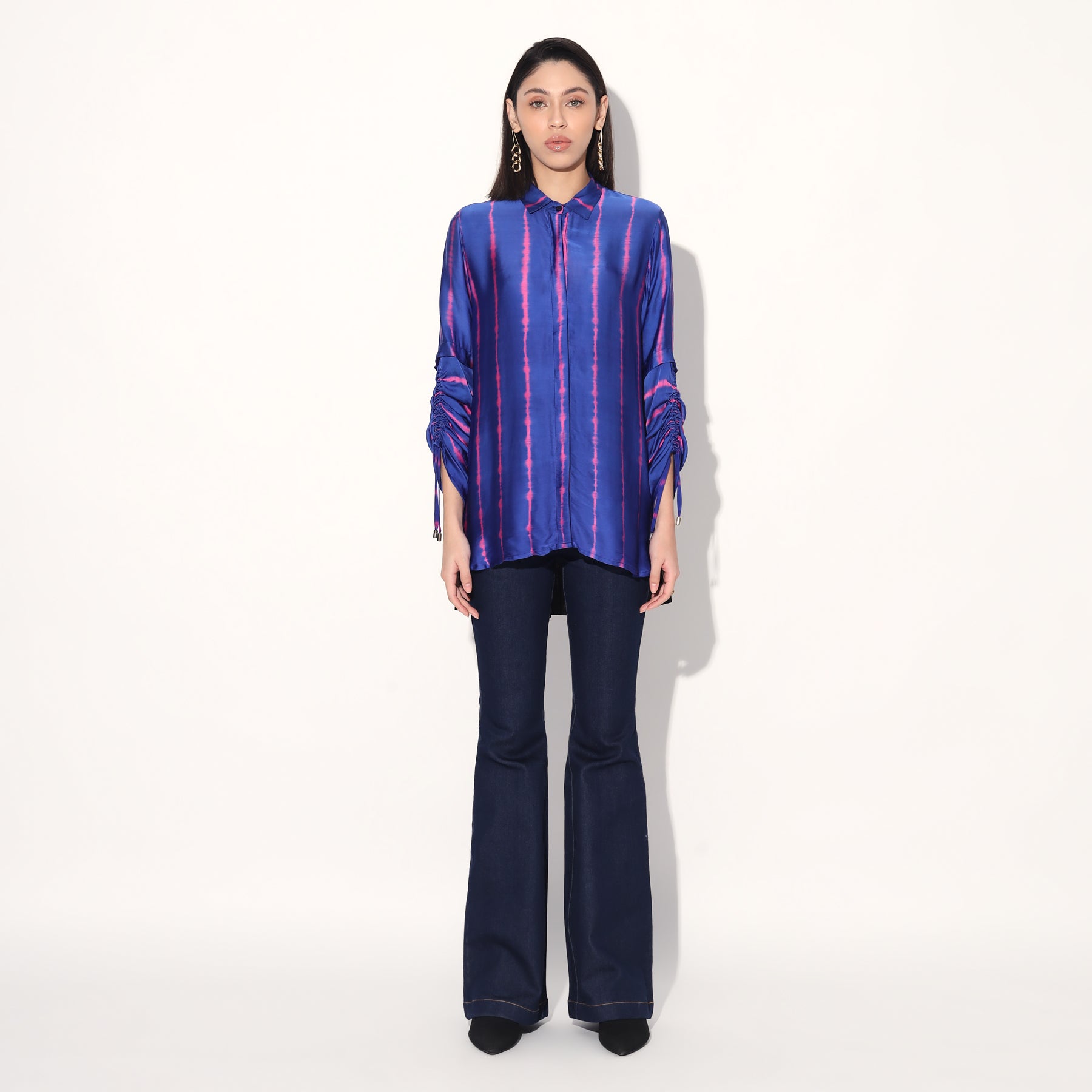 SHIBORI STRIPE BACK PLEATED SHIRT