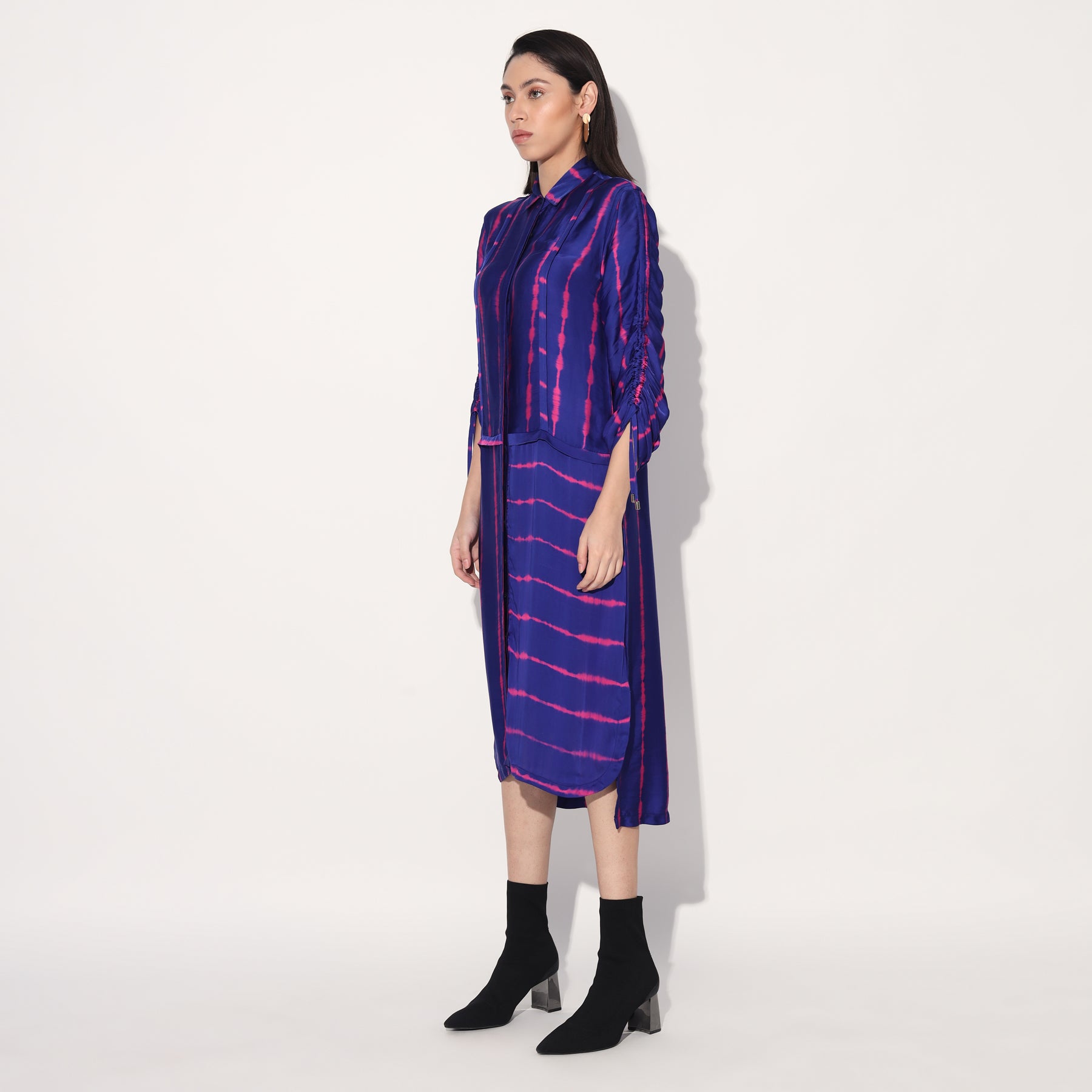 SHIBORI STRIPE LONG SHIRT DRESS