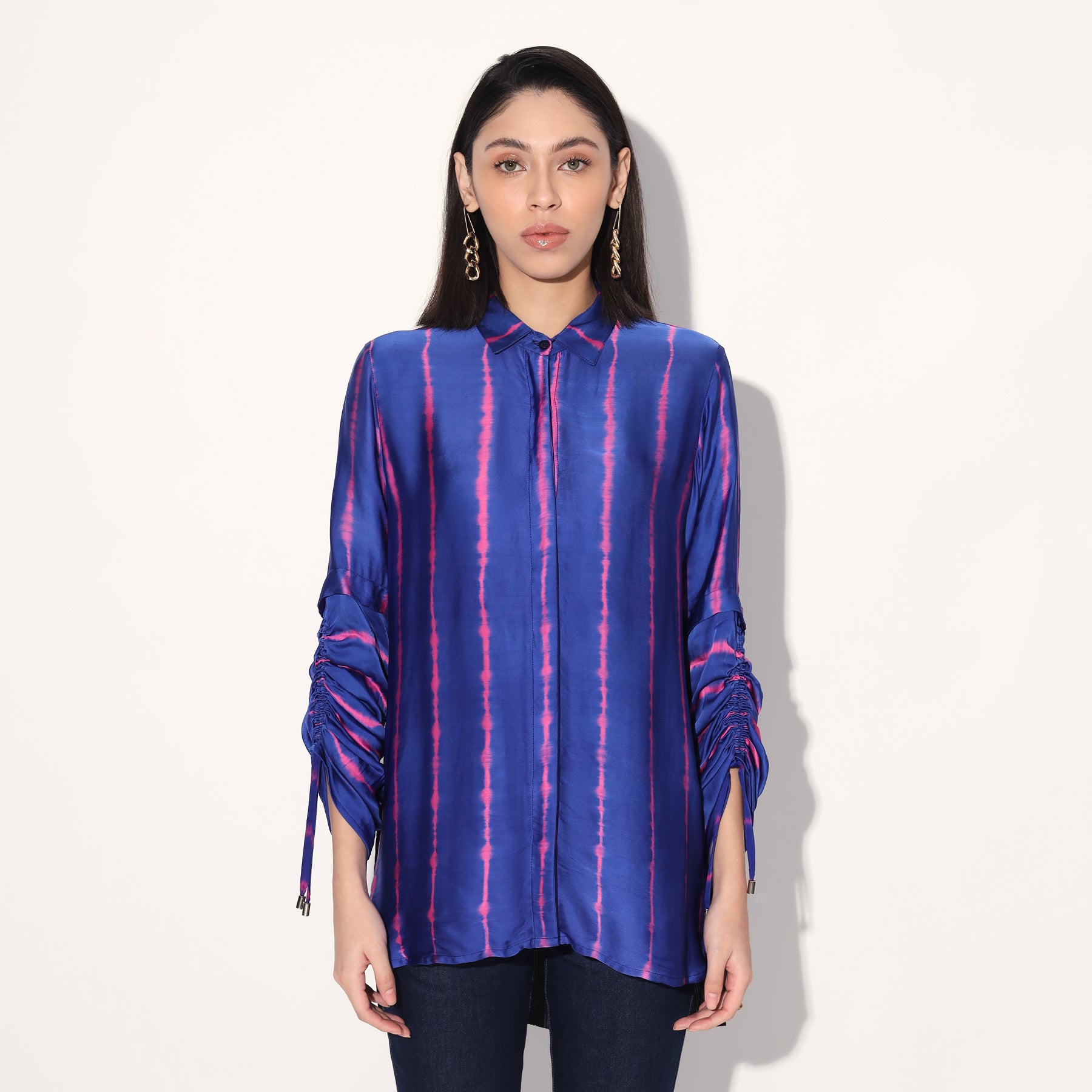 SHIBORI STRIPE BACK PLEATED SHIRT