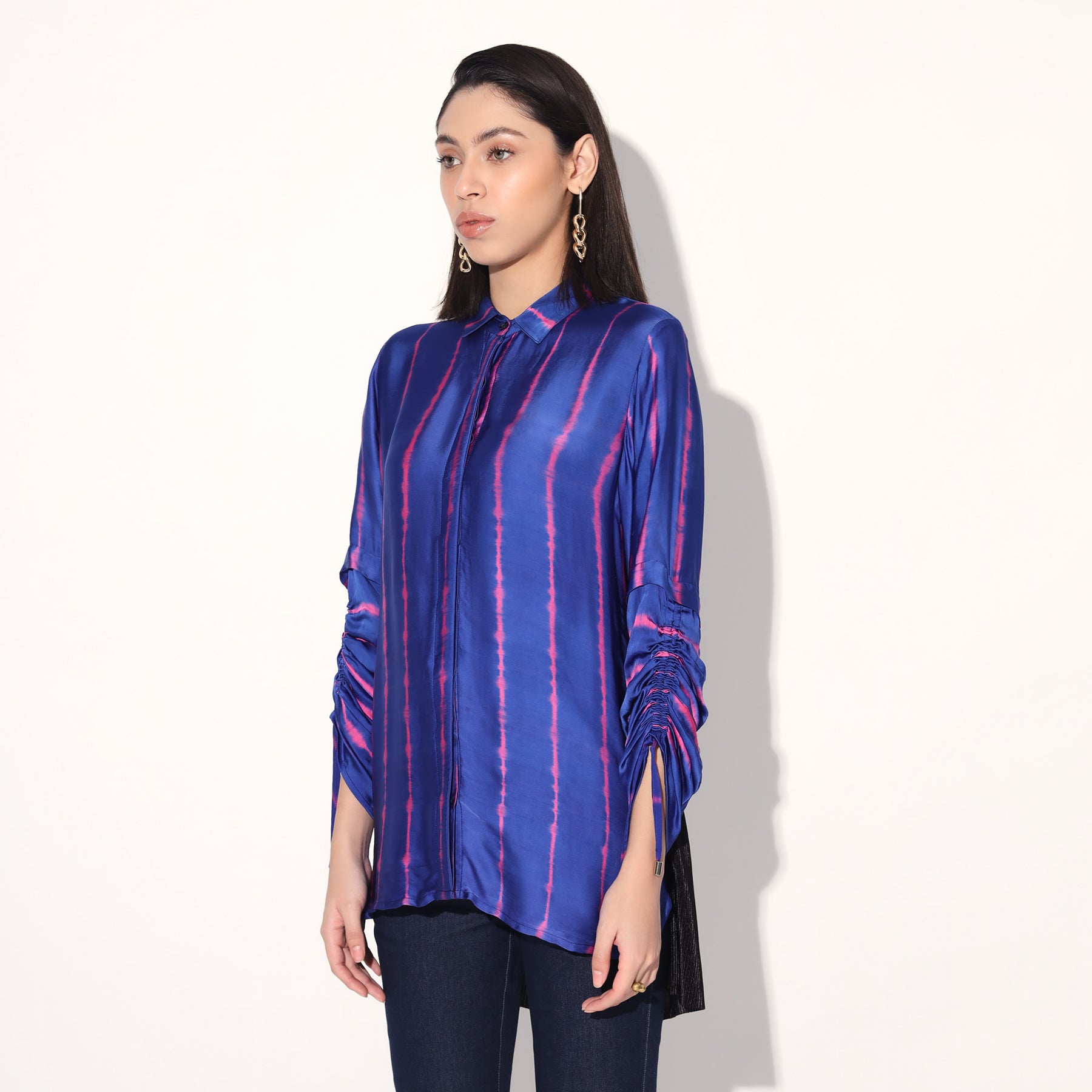 SHIBORI STRIPE BACK PLEATED SHIRT