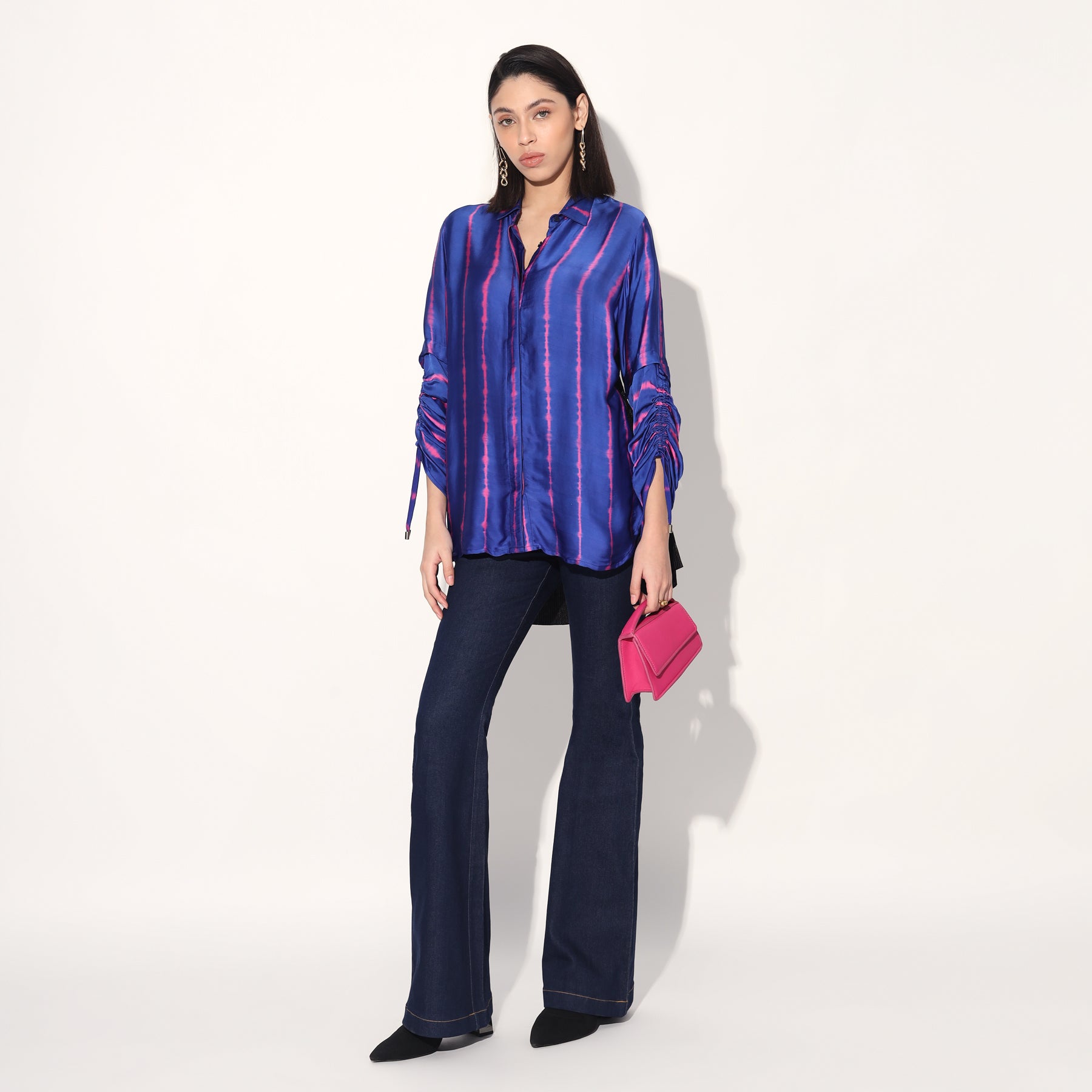 SHIBORI STRIPE BACK PLEATED SHIRT