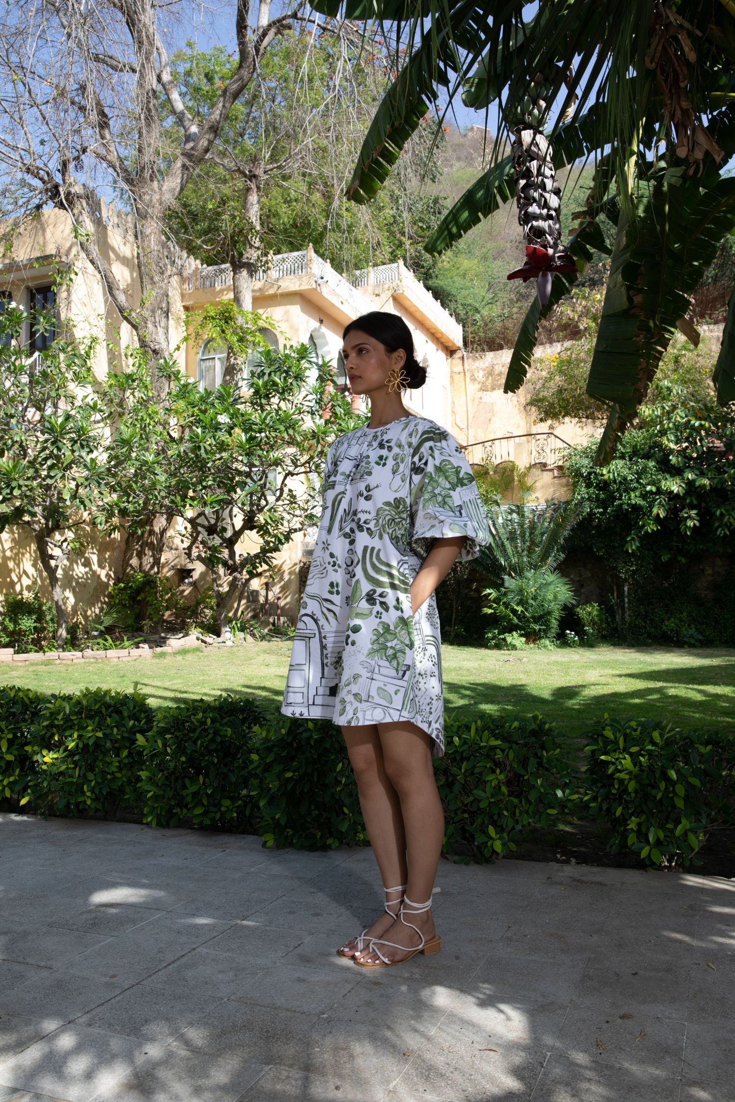 Birdsong Dress in Greenhouse Print