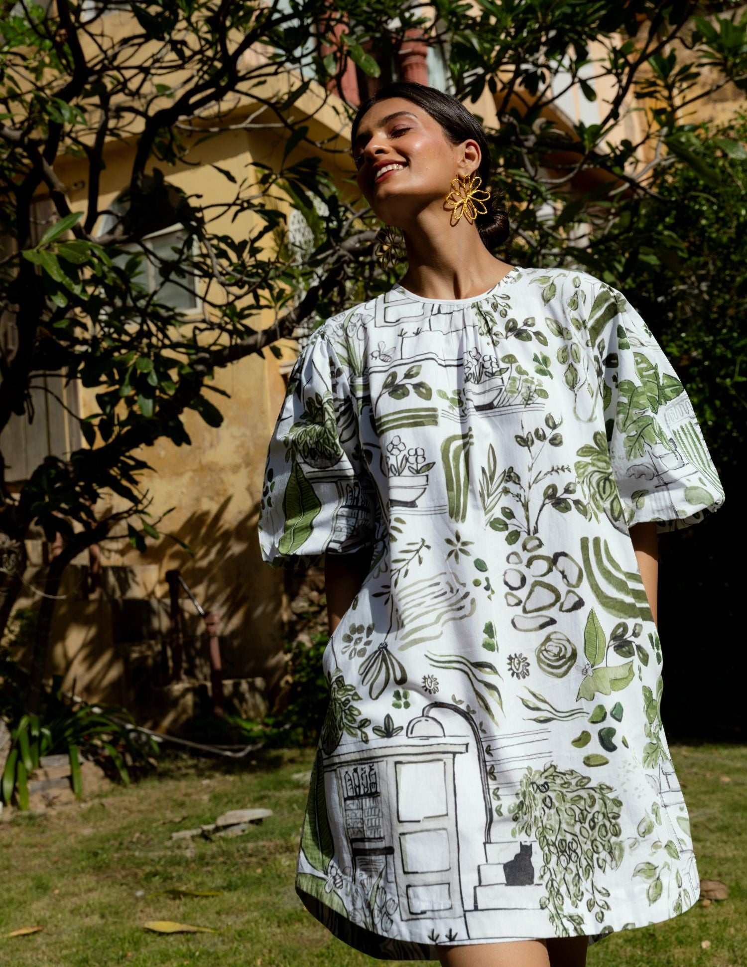 Birdsong Dress in Greenhouse Print