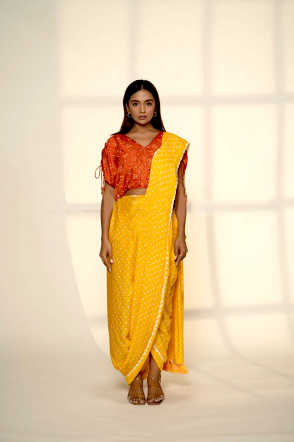 SKIRT SAREE,YELLOW