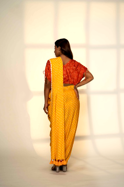SKIRT SAREE,YELLOW