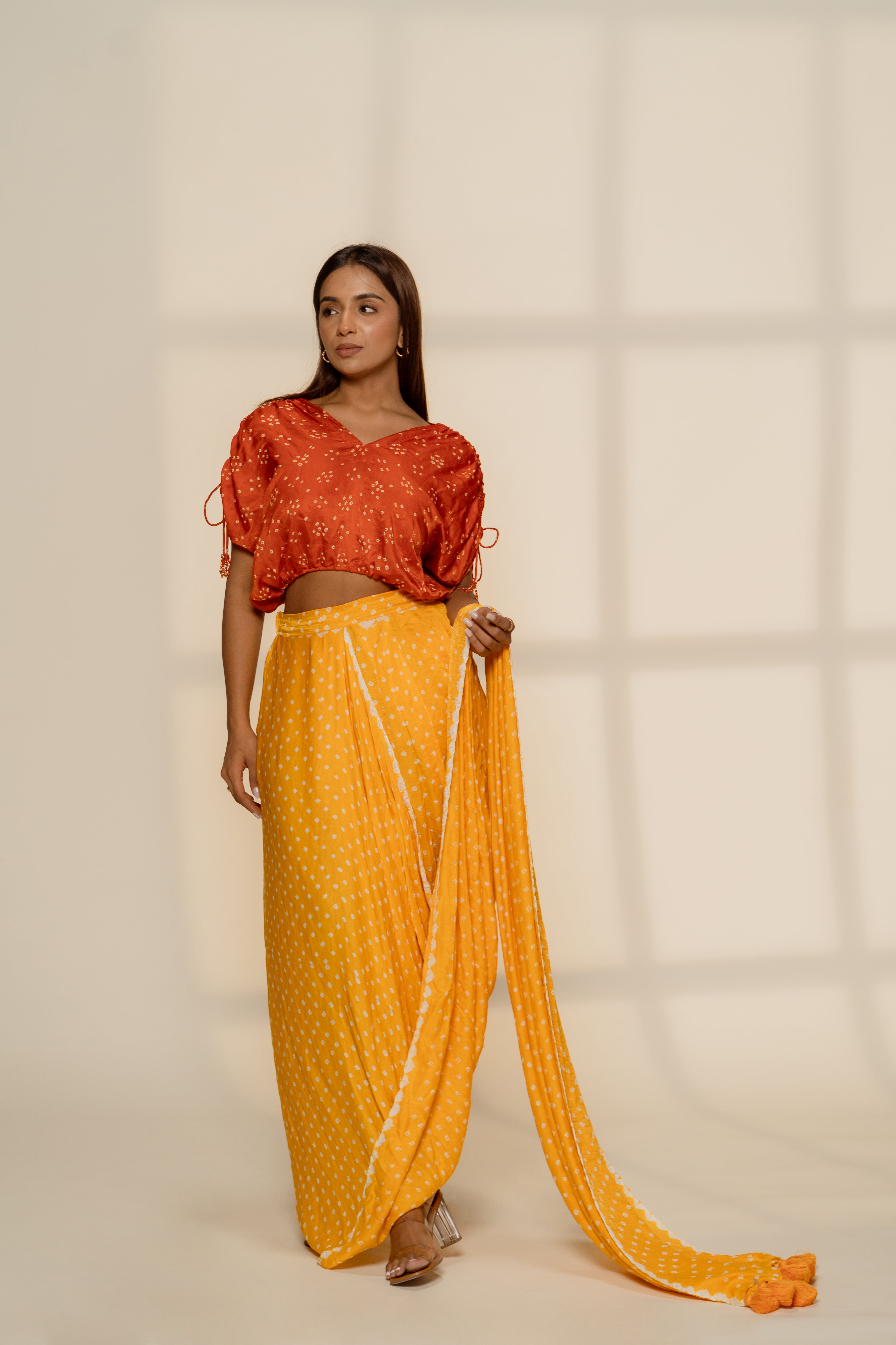 SKIRT SAREE,YELLOW