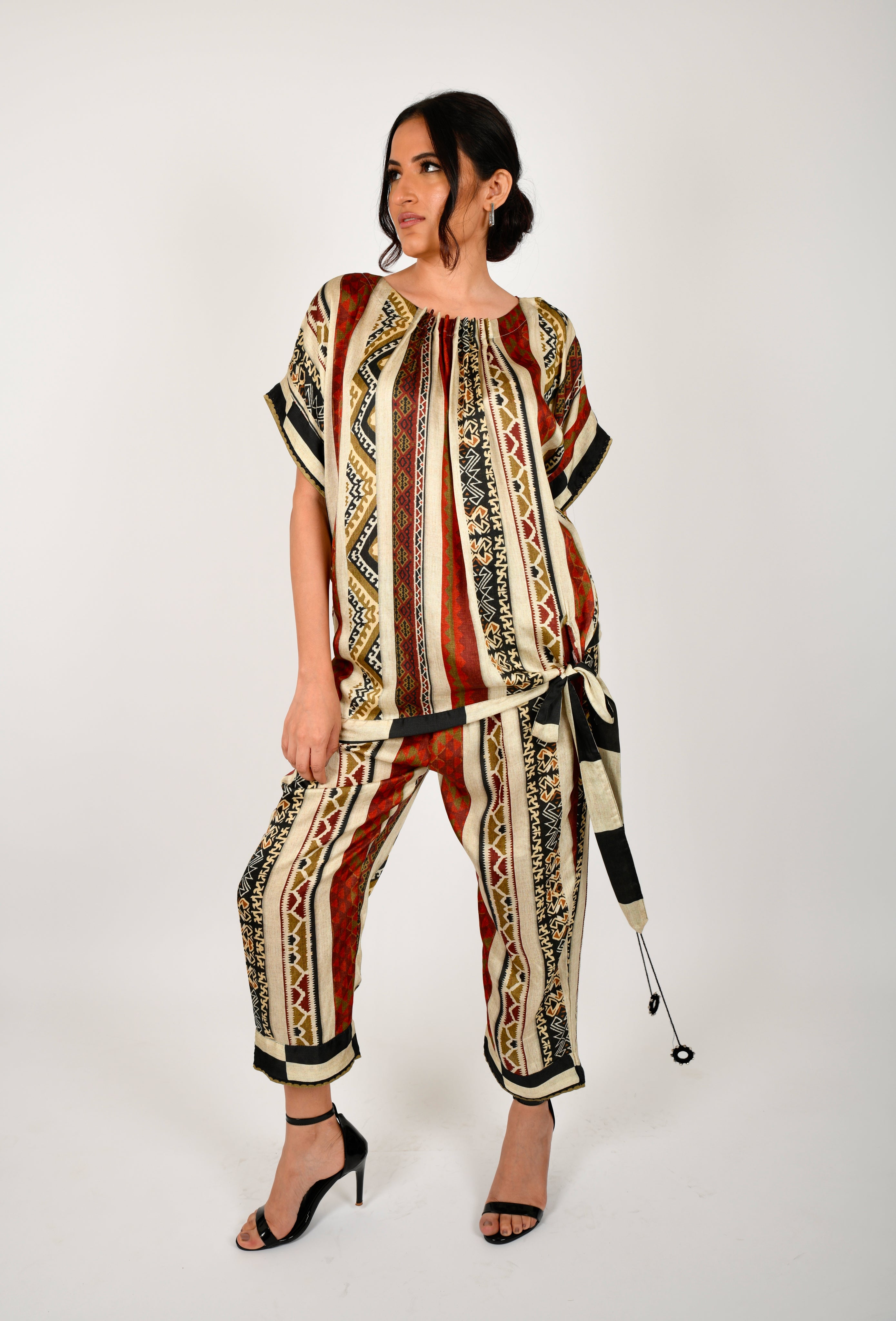 KAFILLA NECK PLEATED TIE TOP SET