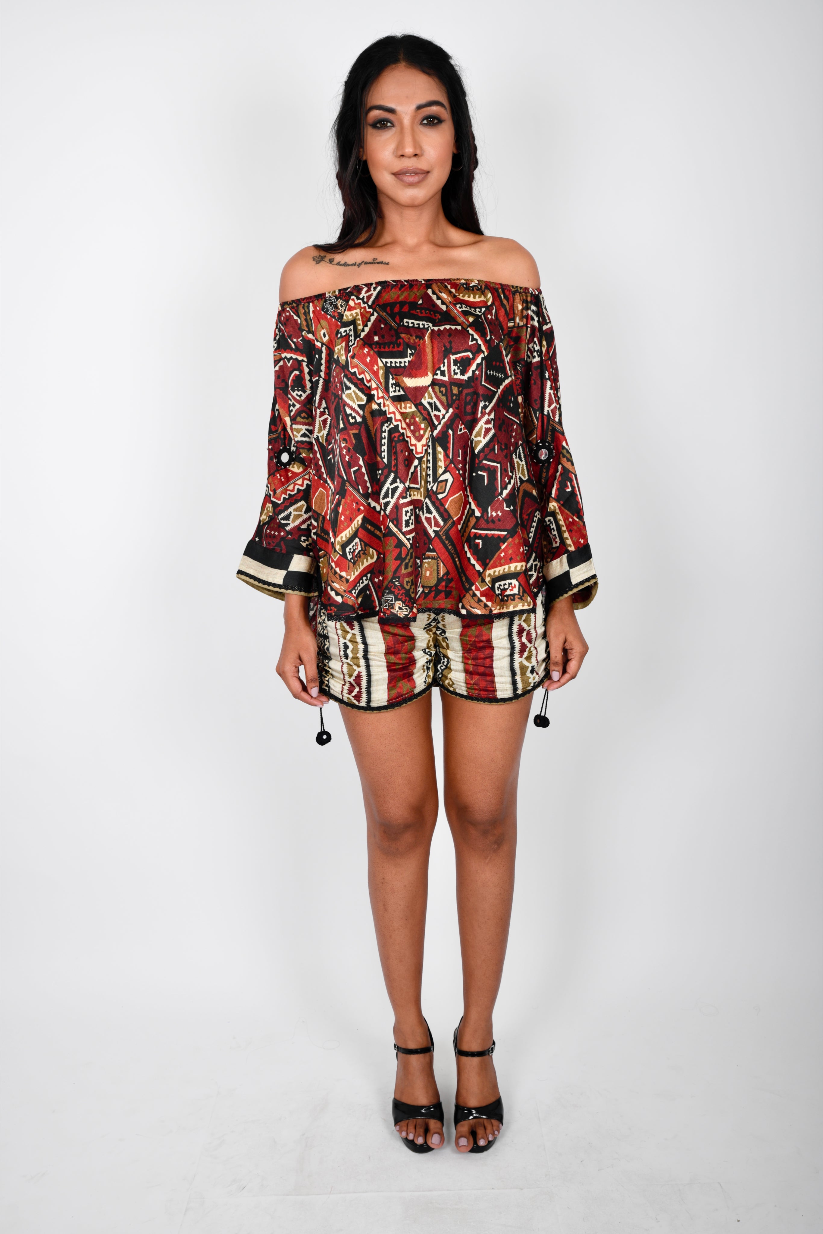 KAFILLA OFF SHOULDER CAPE WITH SHORTS