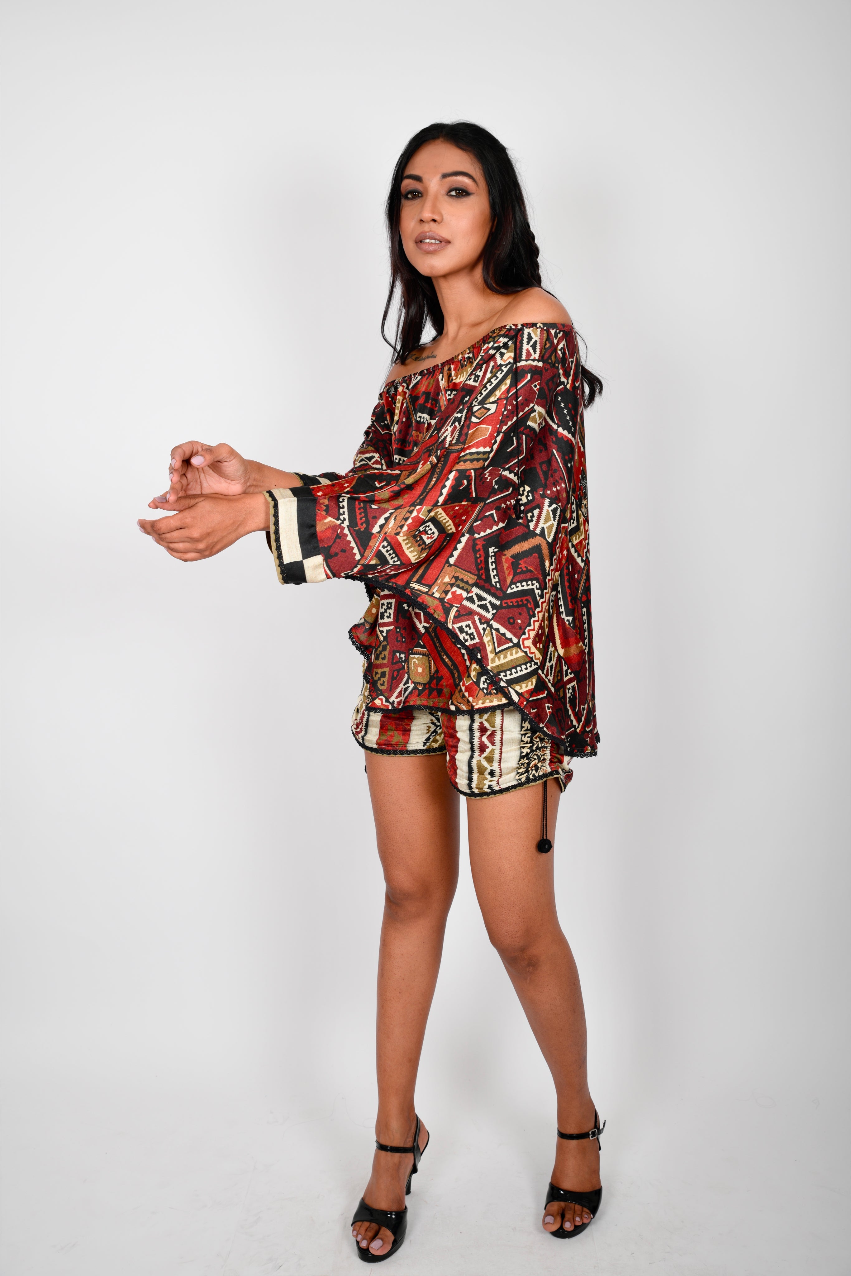 KAFILLA OFF SHOULDER CAPE WITH SHORTS