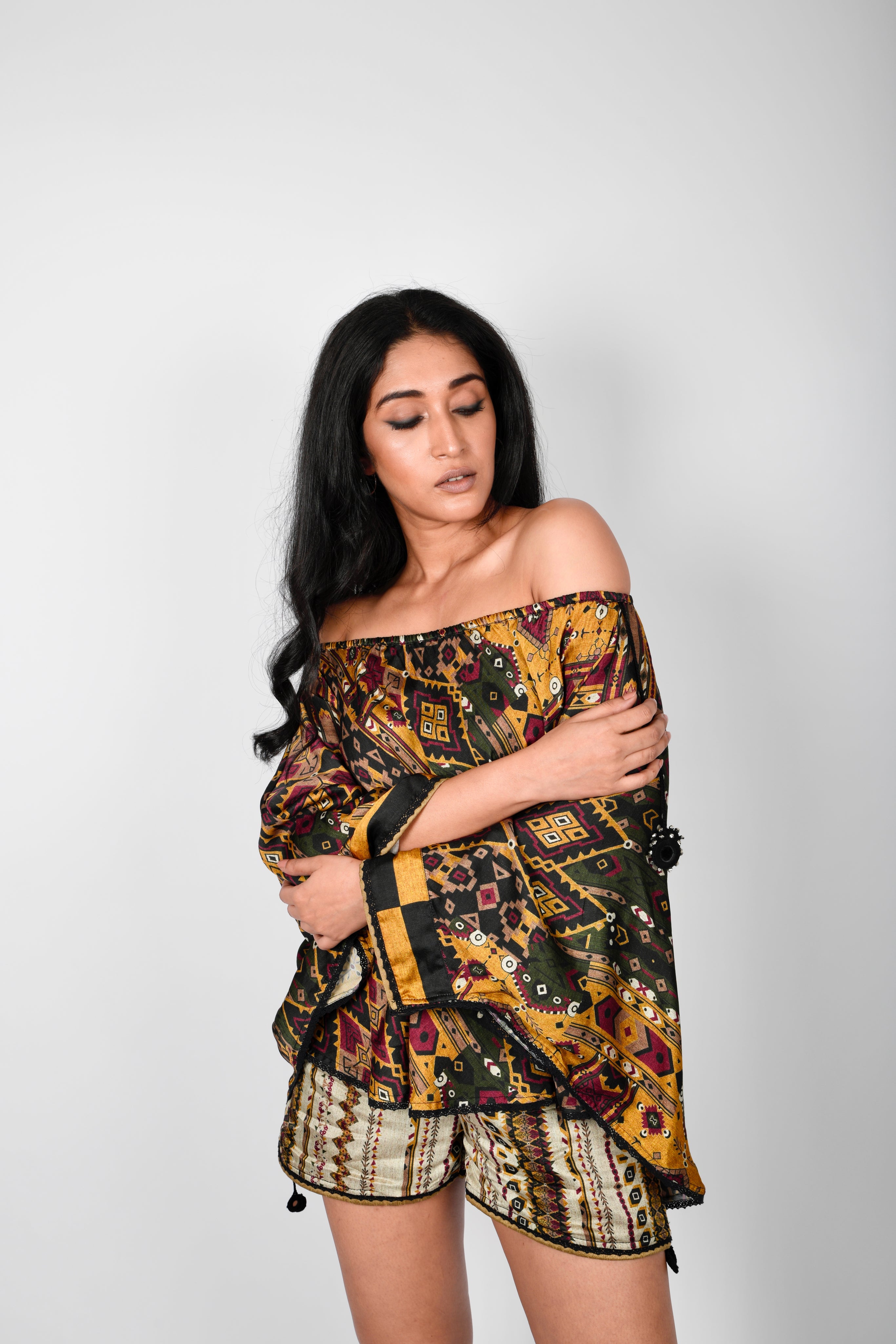KAFILLA OFF SHOULDER CAPE WITH SHORTS