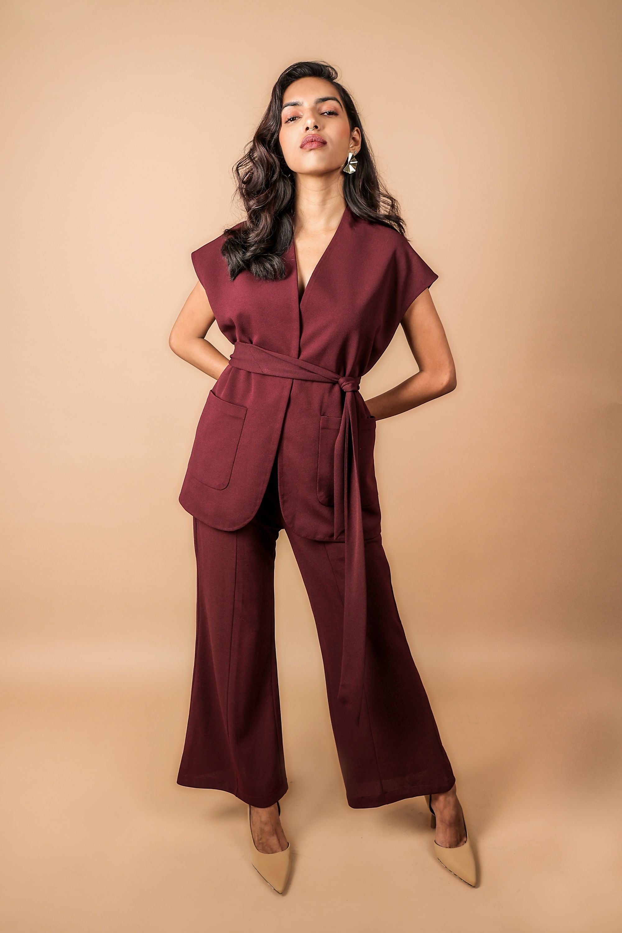 Wine sleeveless Wrap Set