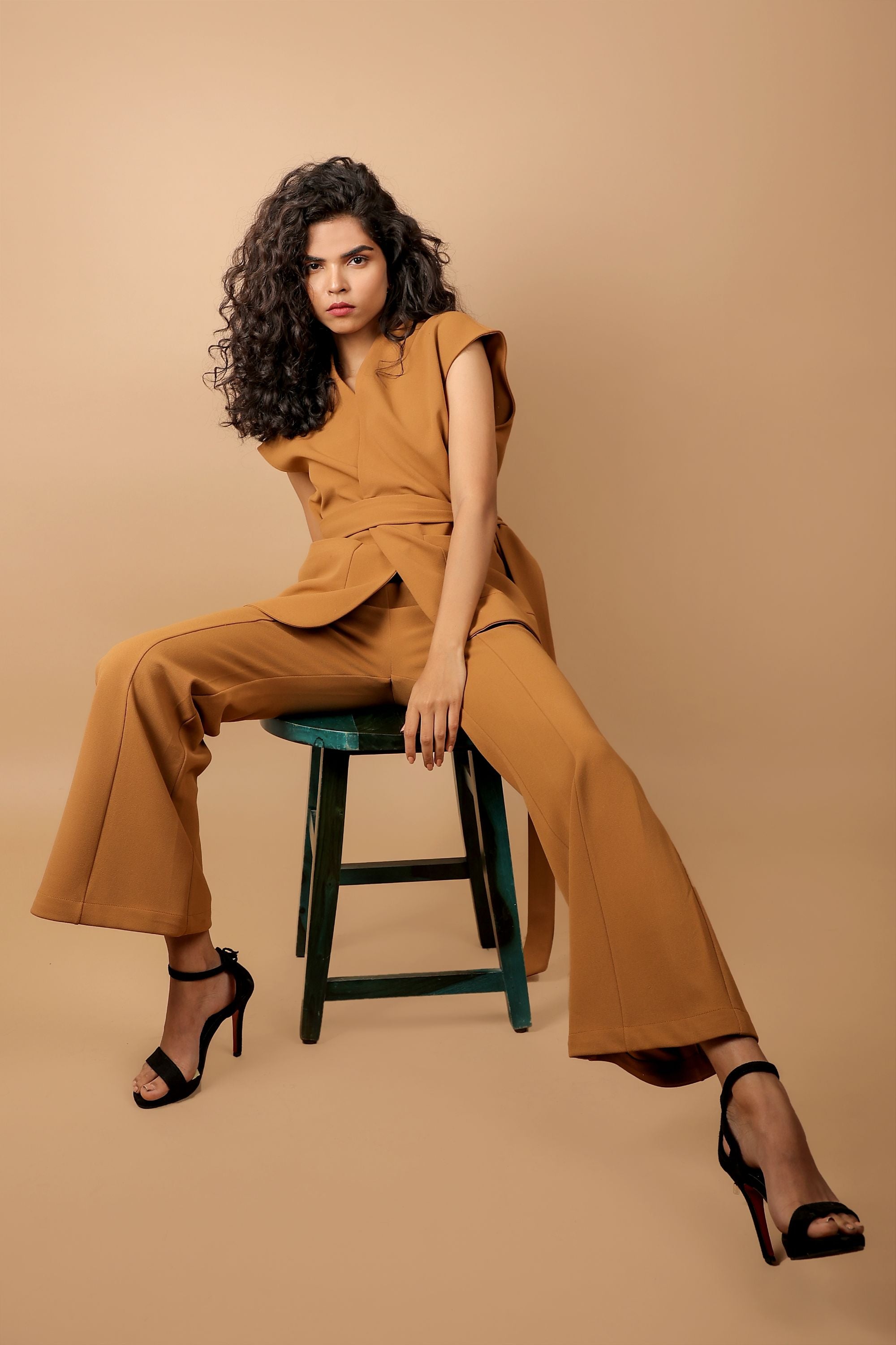 Mustard sleeveless Wrap Set