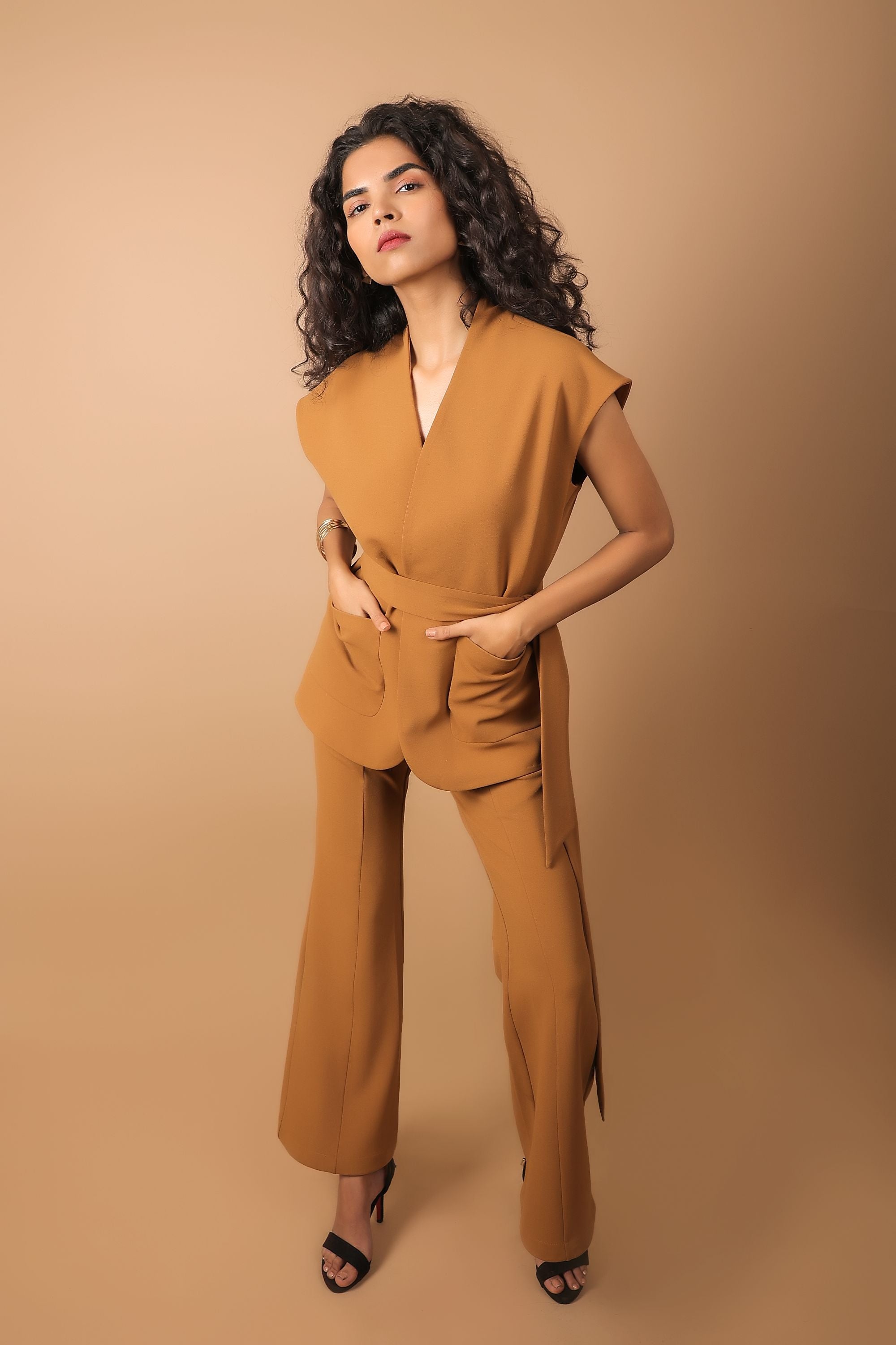 Mustard sleeveless Wrap Set