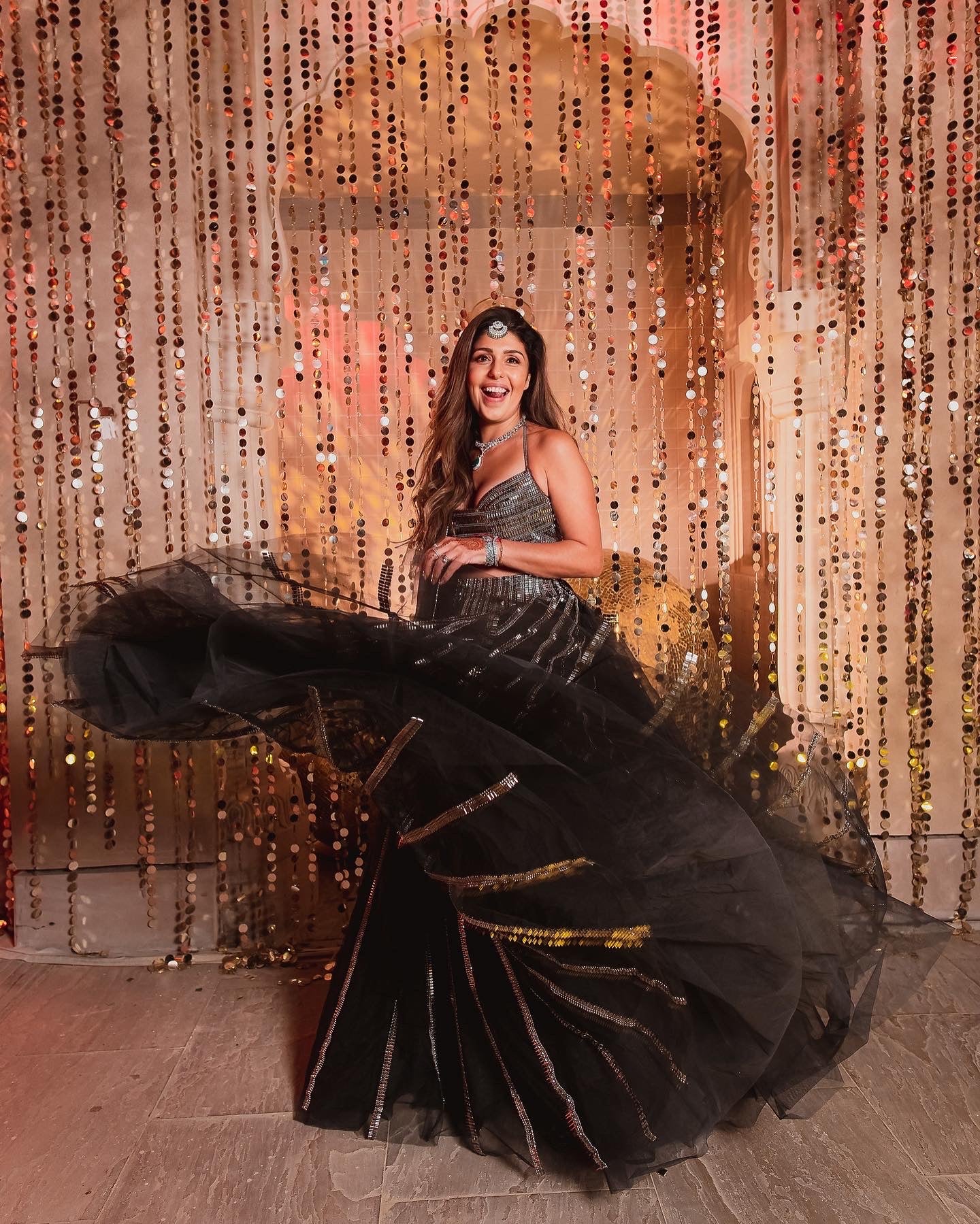 SCINTILLA COWL BRALETTE, FULL FLARED SKIRT AND A RUFFLE STOLE SET