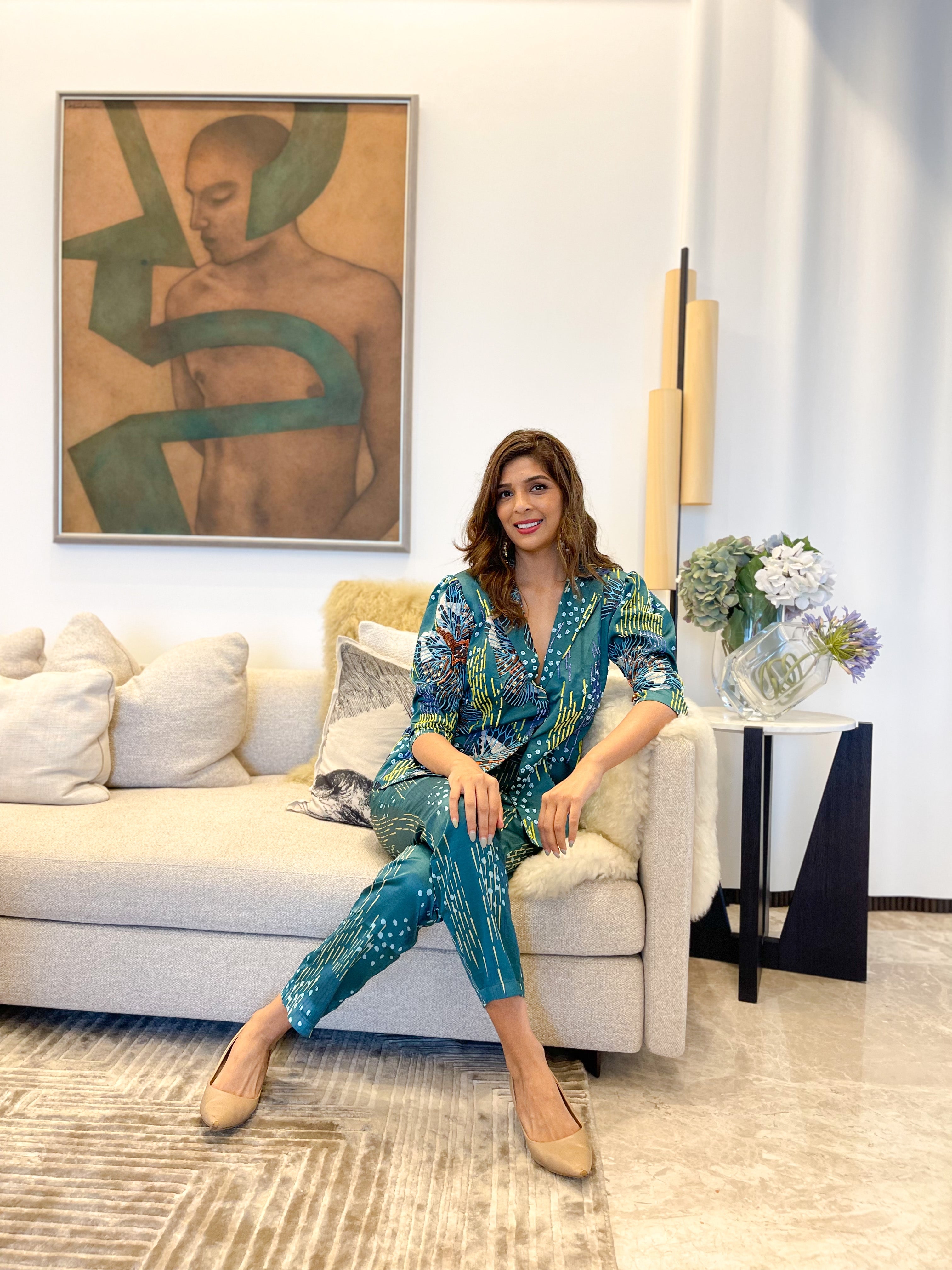 Green Butterfly Embroidered cord set