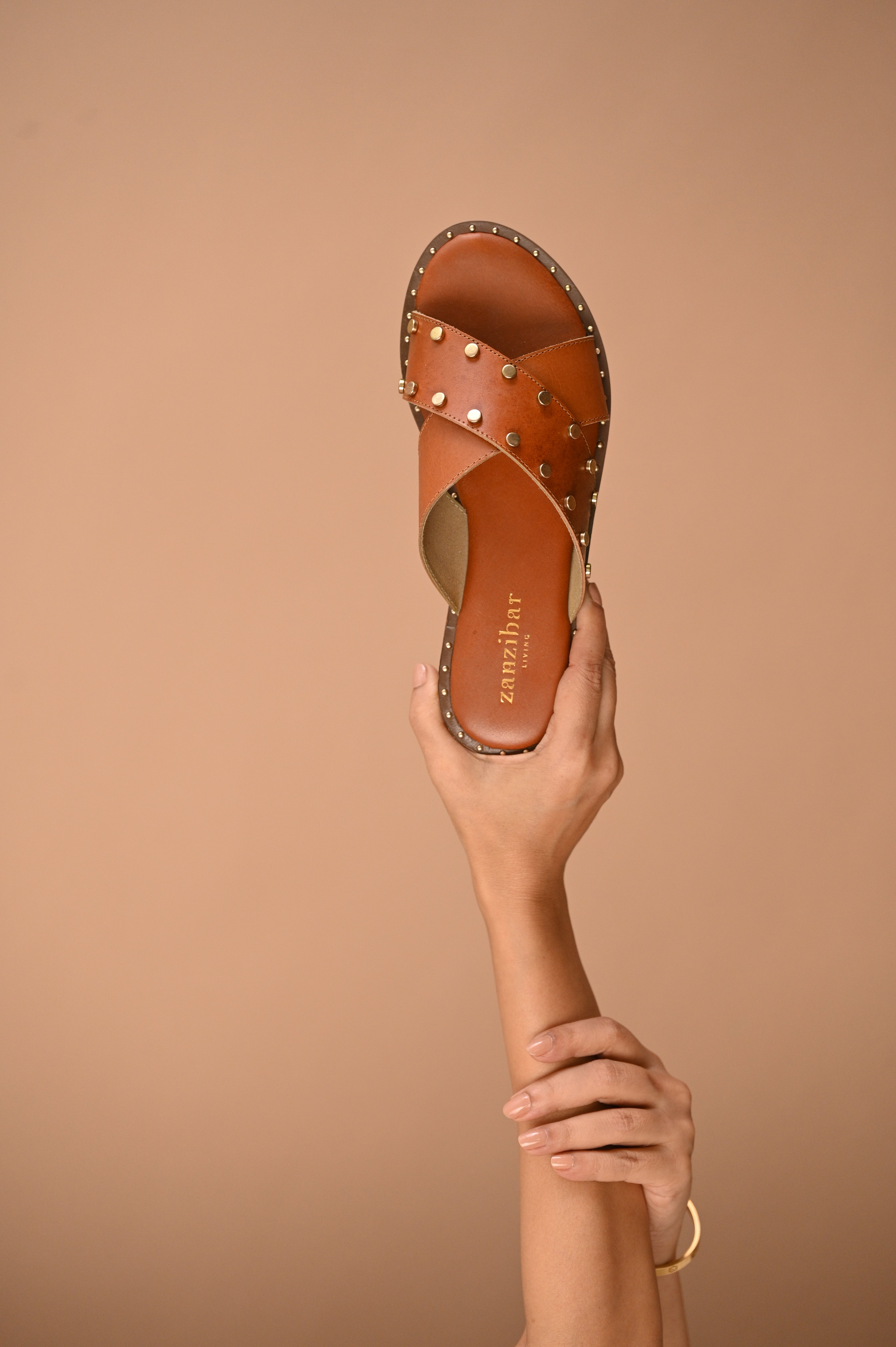 Female Footwear - Tan & Gold