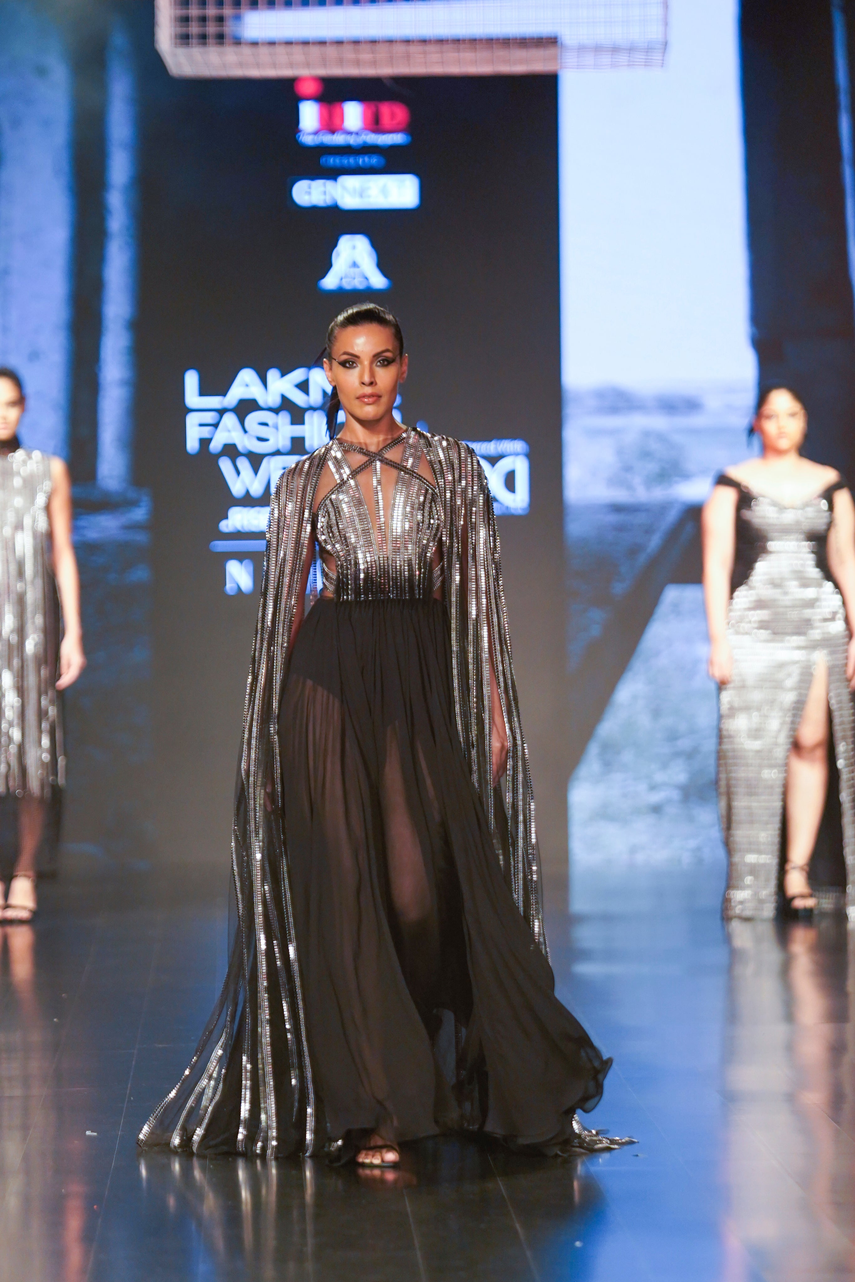 SCINTILLA RUFFLE GOWN
AND SHOULDER CAPE SET