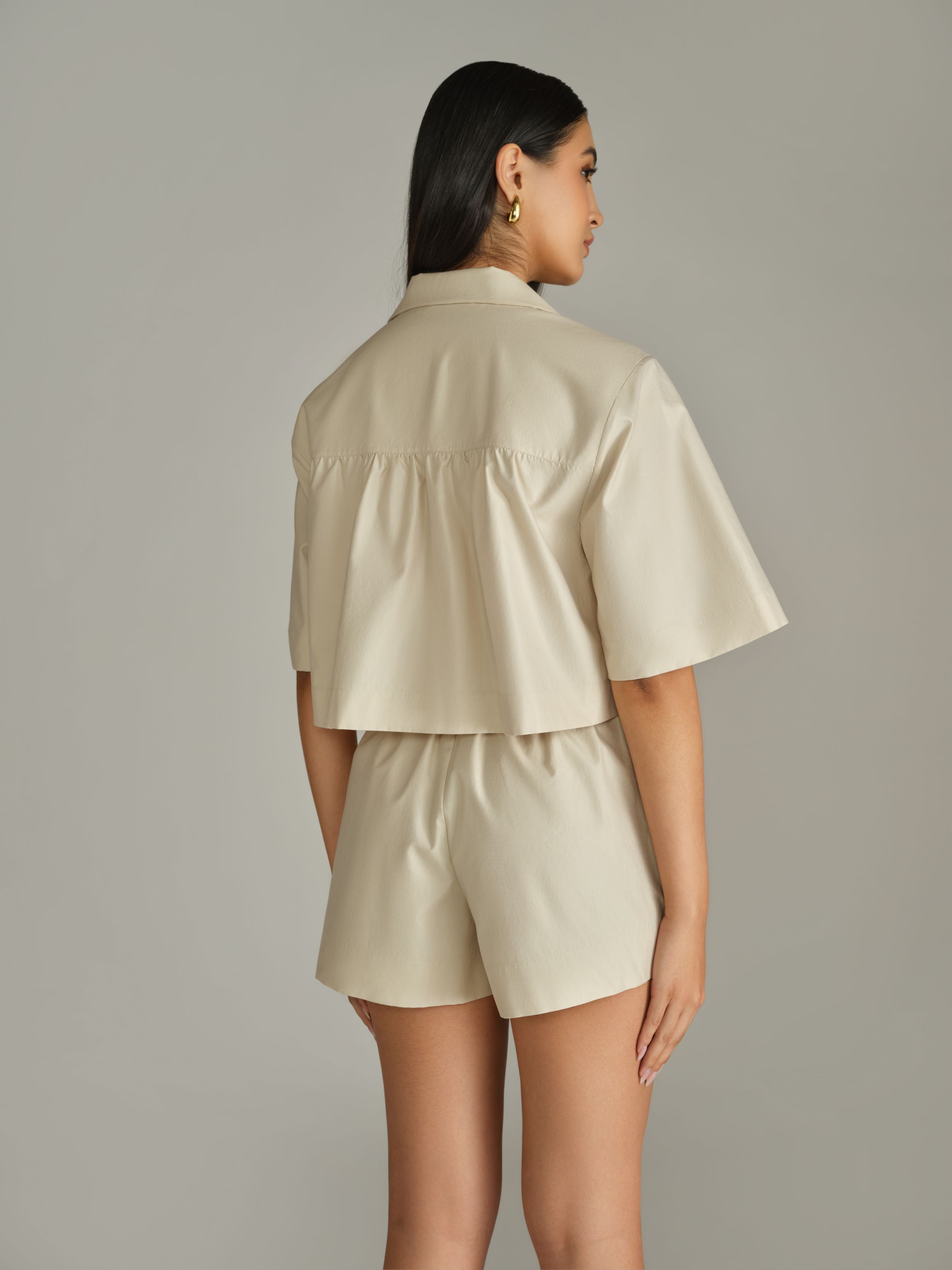 Fawn Egyptian Cotton Cropped Bowling Shirt