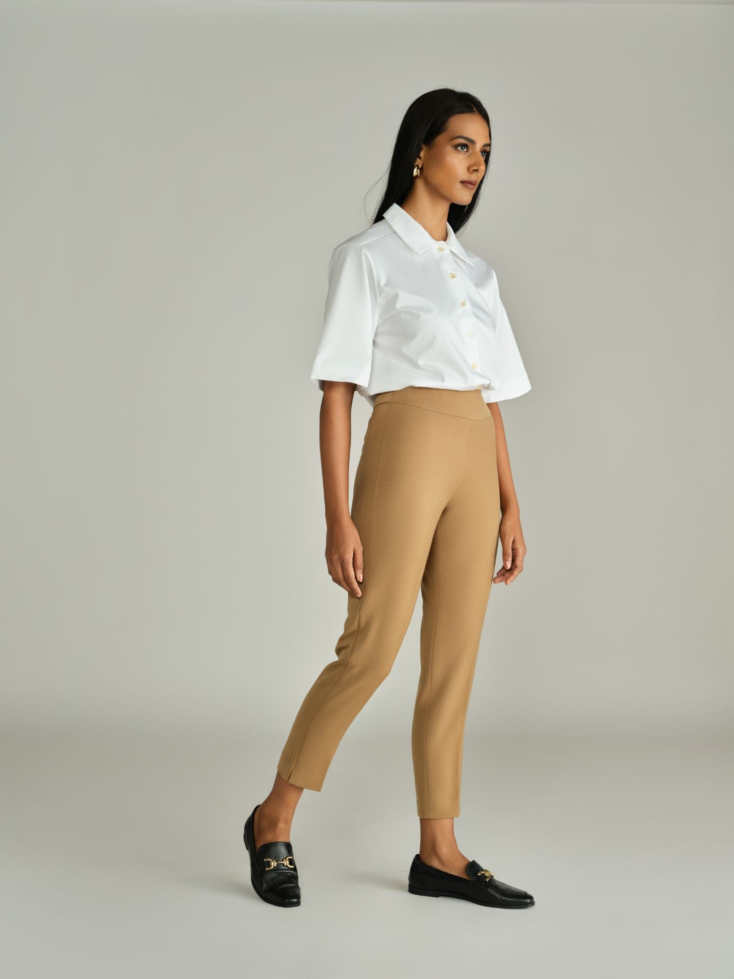 Camel Stretch Suiting Cigarette Trousers