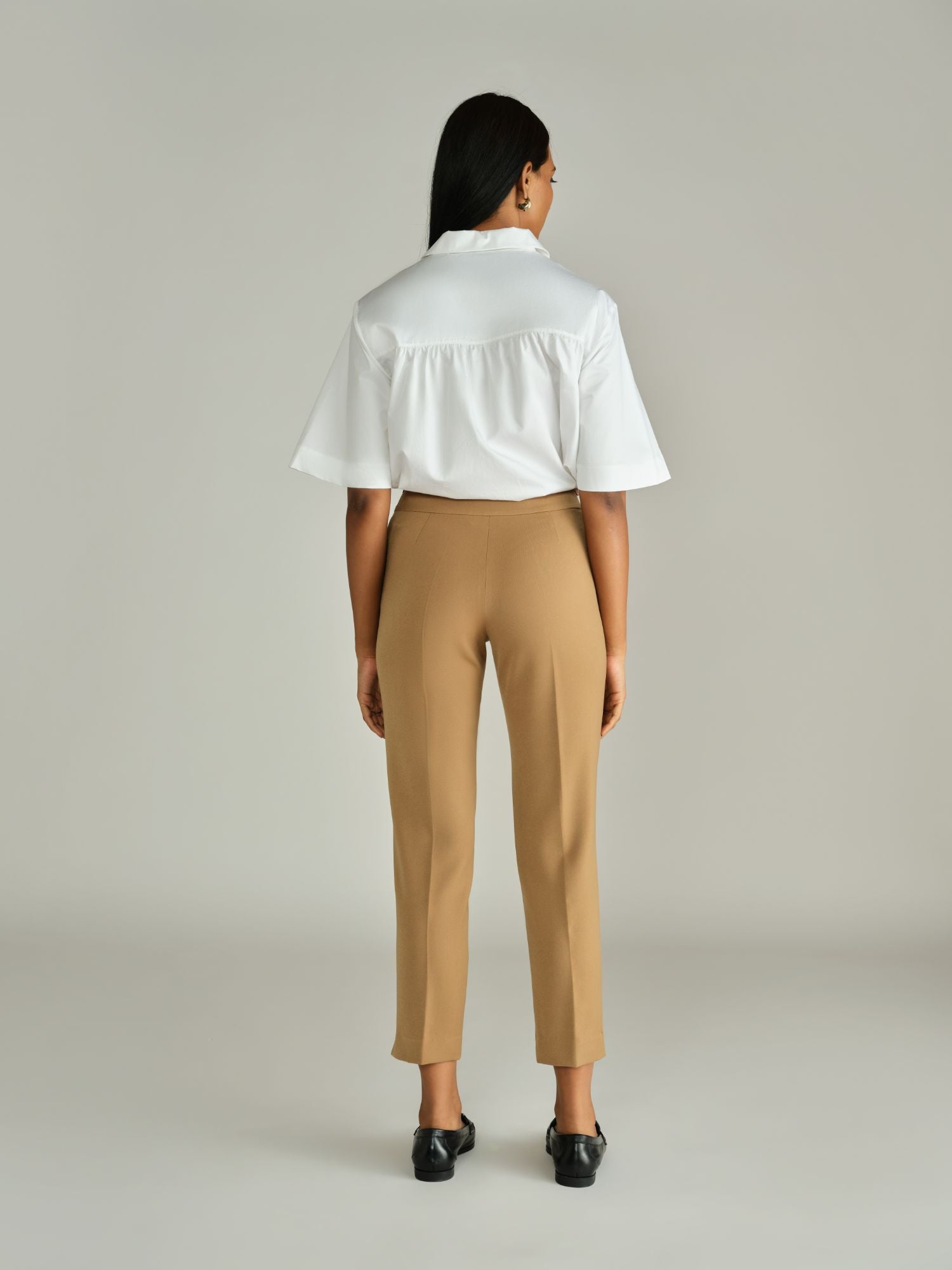 Camel Stretch Suiting Cigarette Trousers