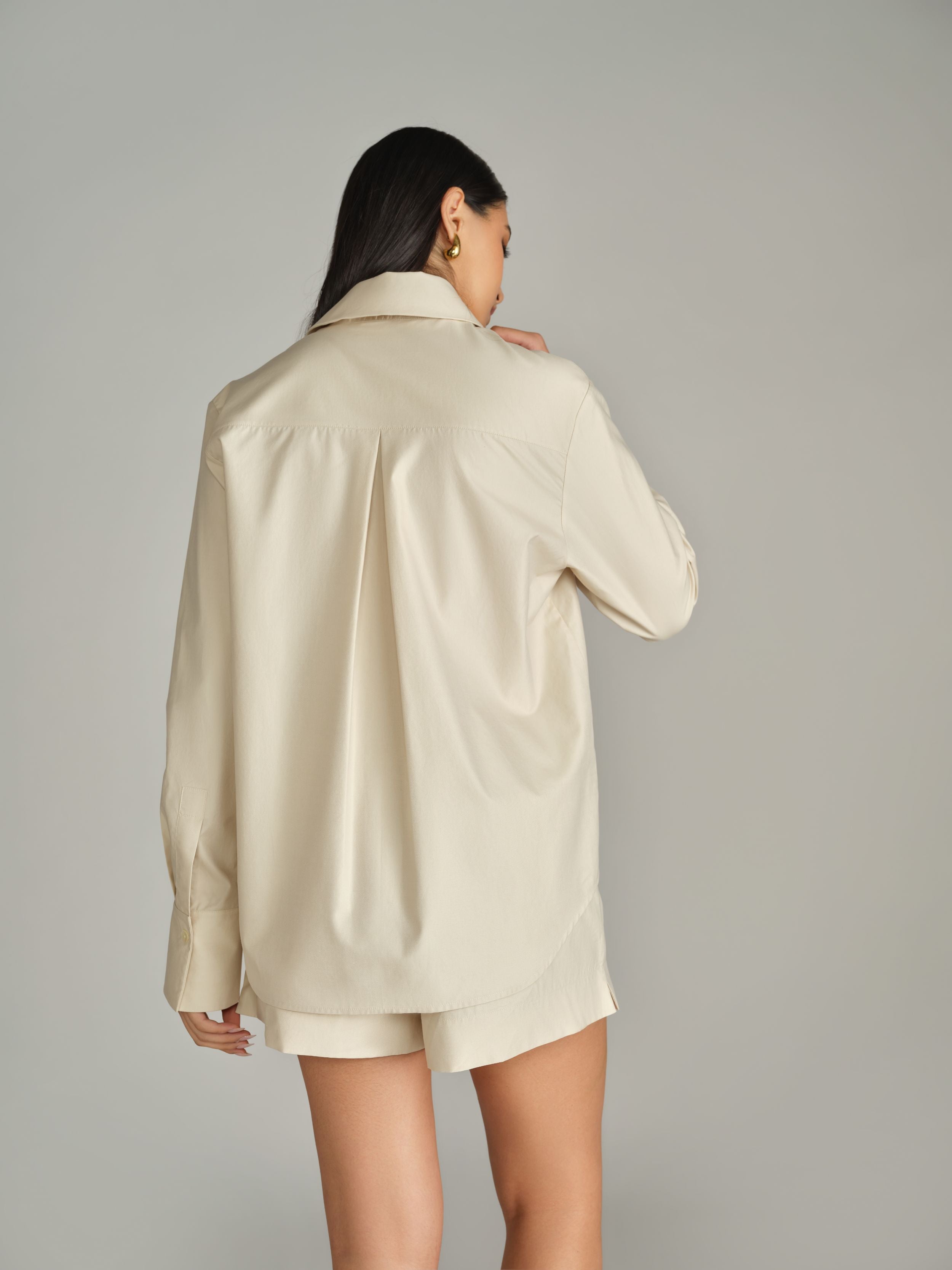 Fawn Egyptian Cotton Oversized Long-Sleeved Shirt