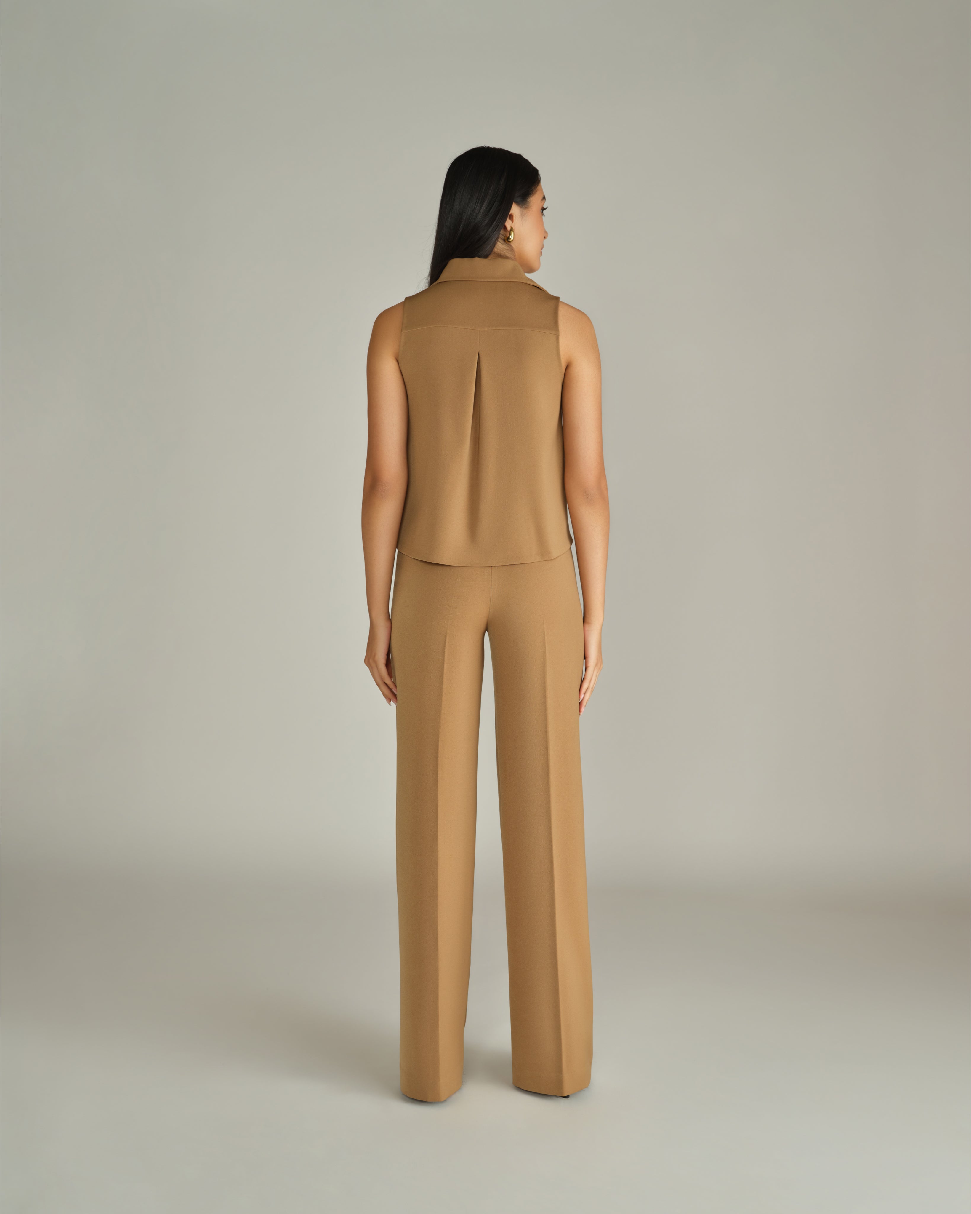 Camel Stretch Suiting Sleeveless Top