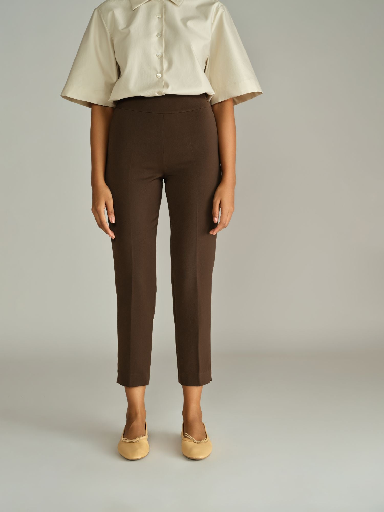 Chocolate Brown Stretch Suiting Cigarette Trousers