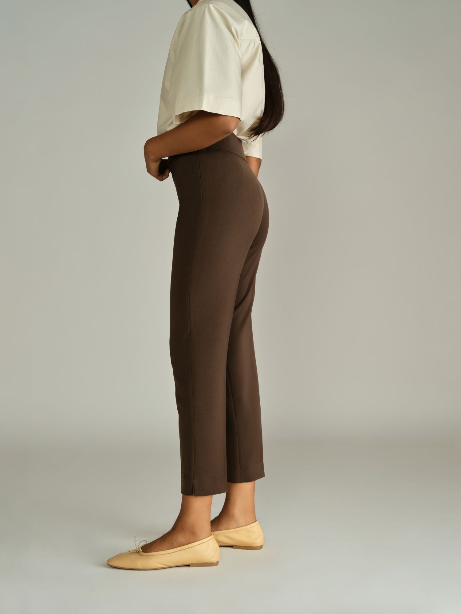 Chocolate Brown Stretch Suiting Cigarette Trousers