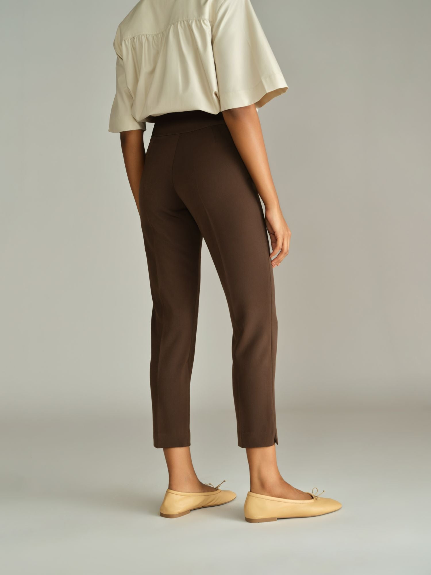 Chocolate Brown Stretch Suiting Cigarette Trousers