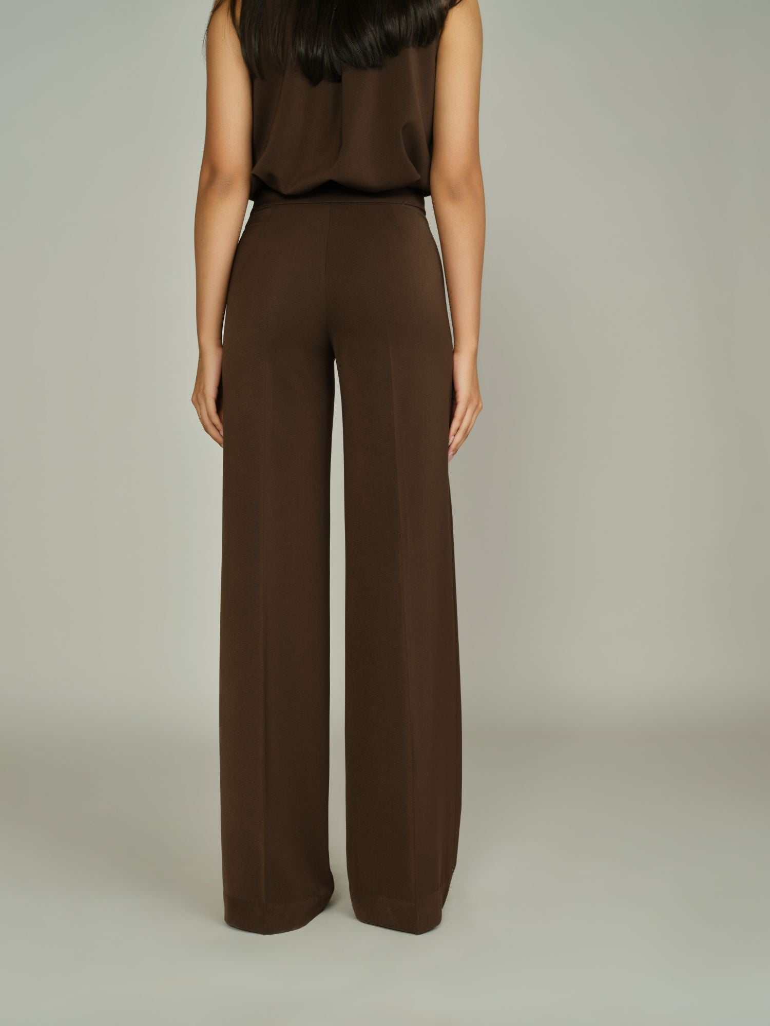 Chocolate Brown Stretch Suiting Wide-Leg Trousers