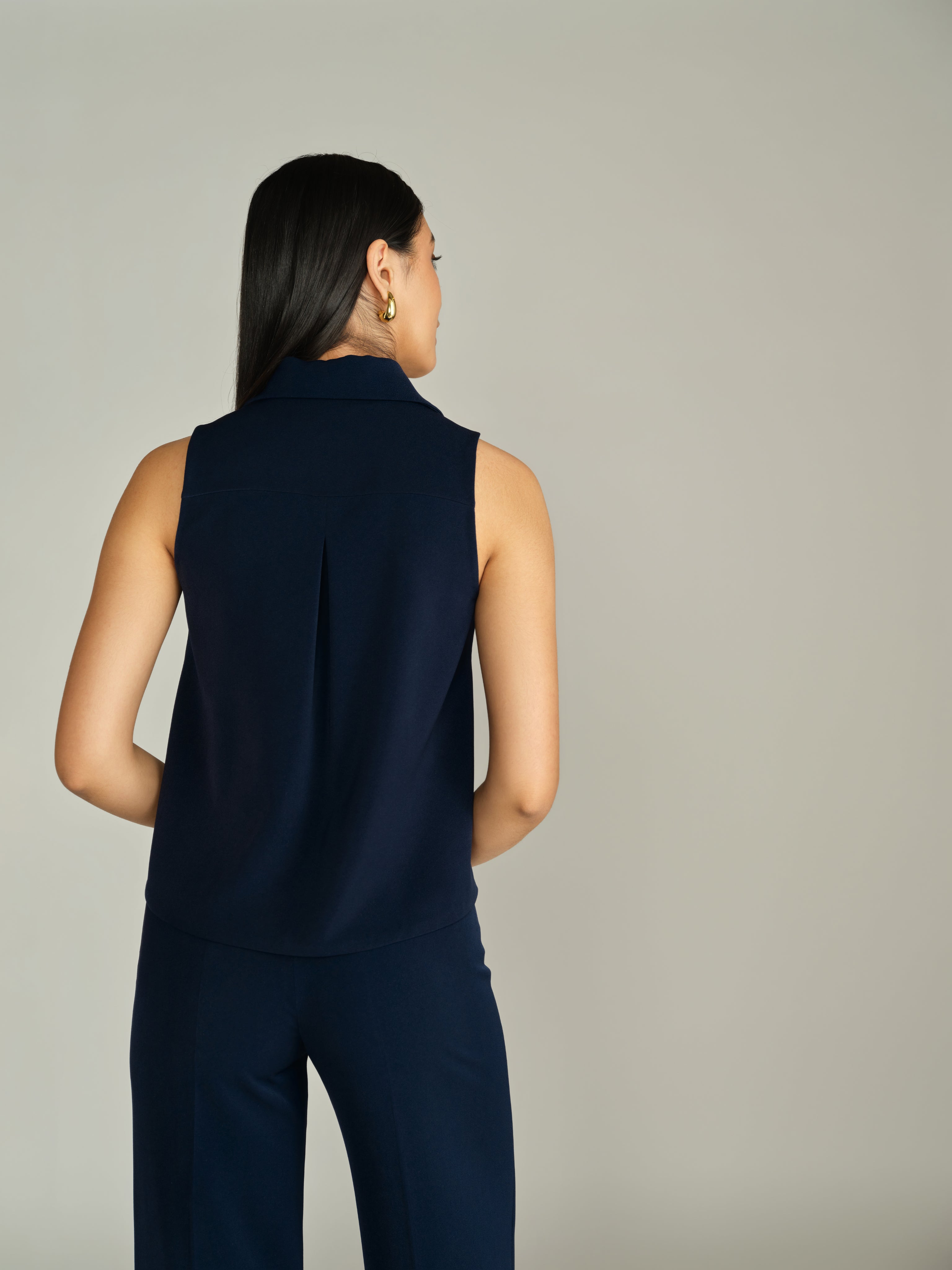 Navy Blue Stretch Suiting Sleeveless Top