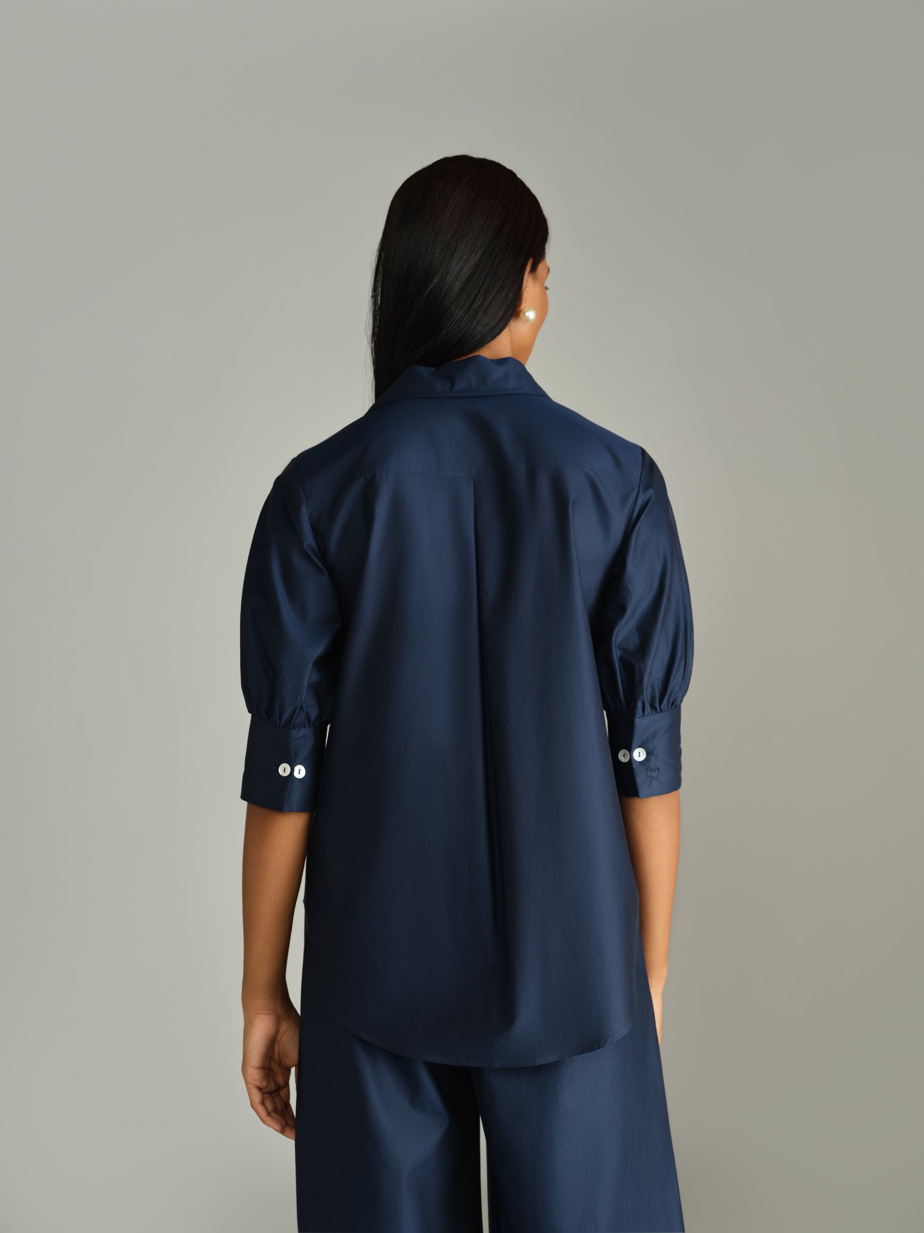 Navy Blue Egyptian Cotton Short-Sleeved Shirt
