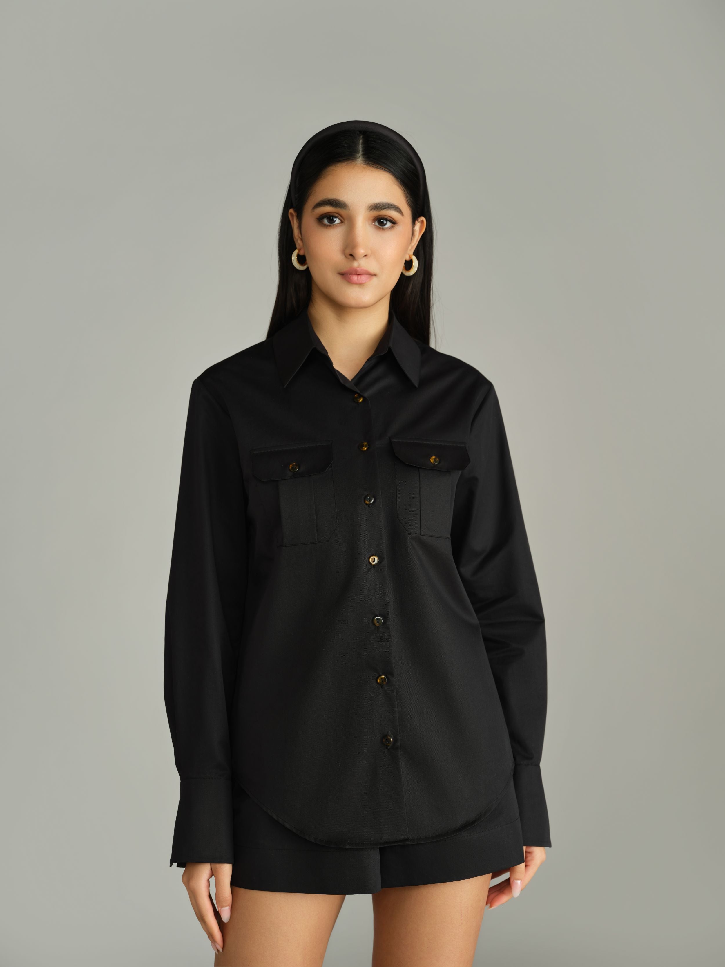 Black Egyptian Cotton Oversized Long-Sleeved Shirt