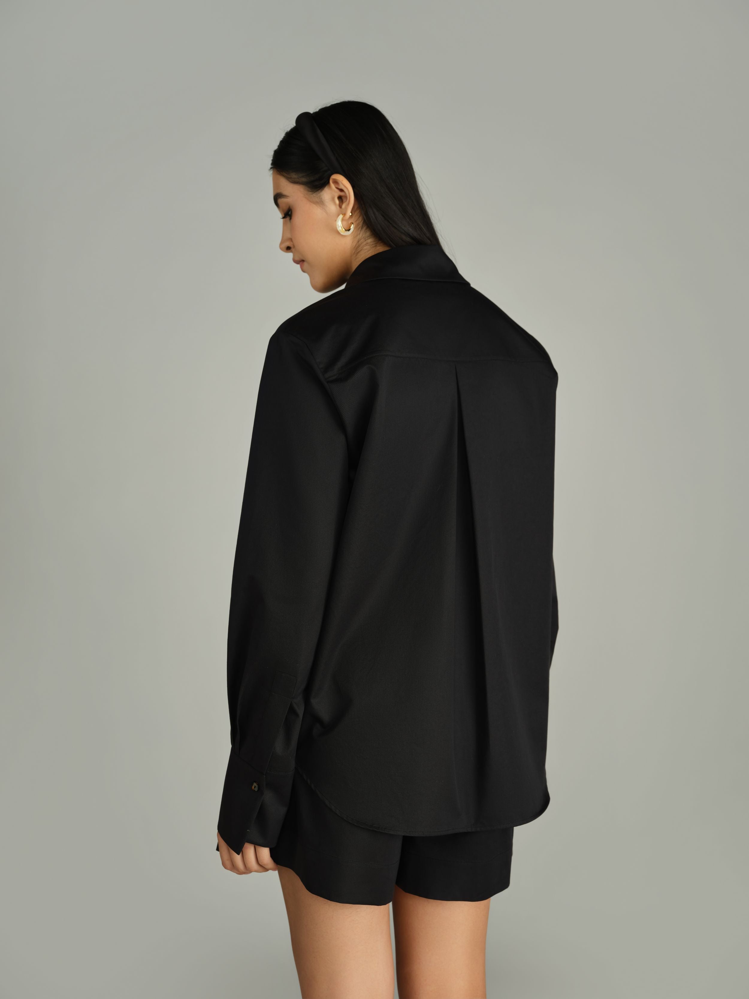 Black Egyptian Cotton Oversized Long-Sleeved Shirt