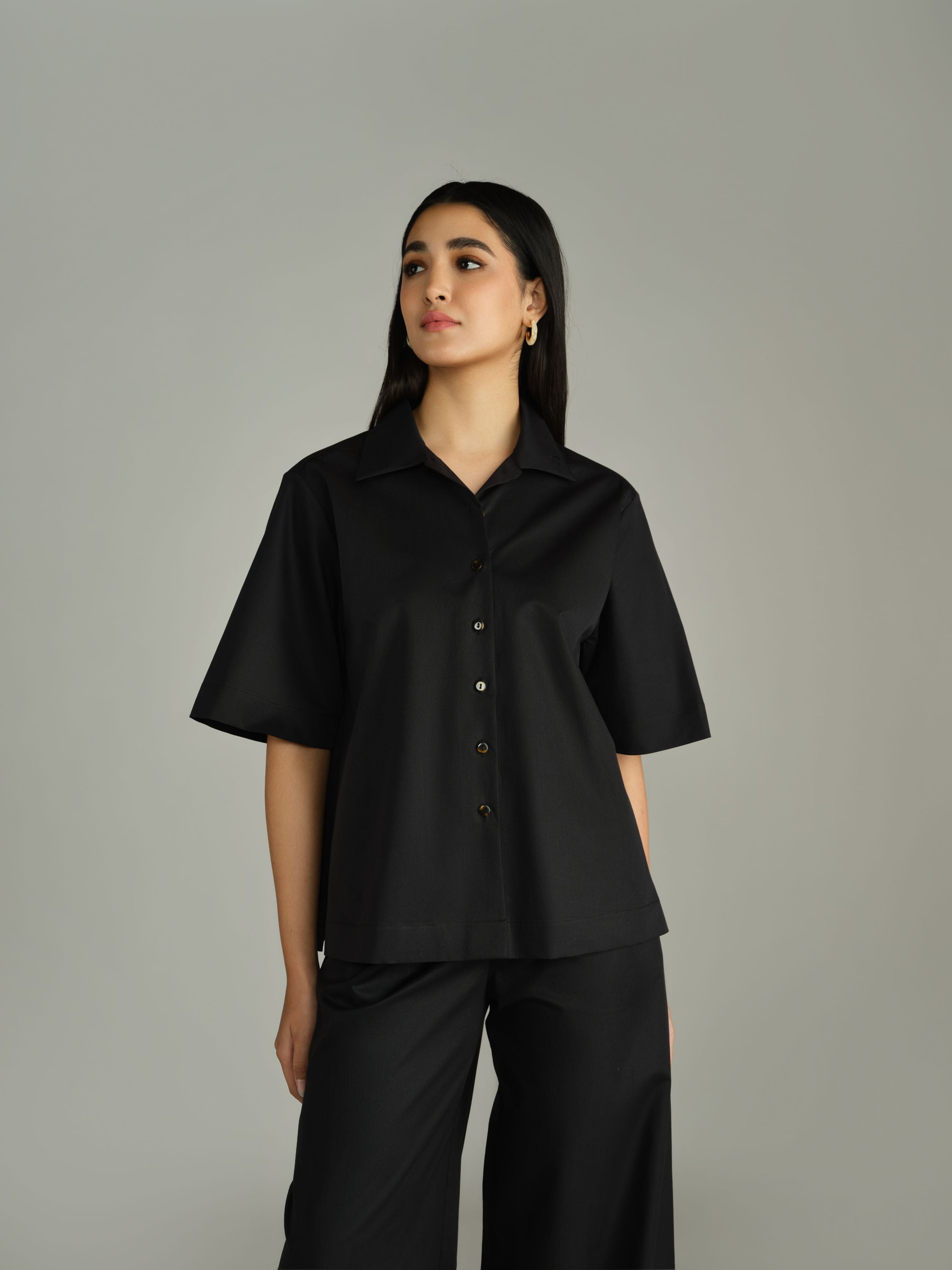 Black Egyptian Cotton Bowling Shirt