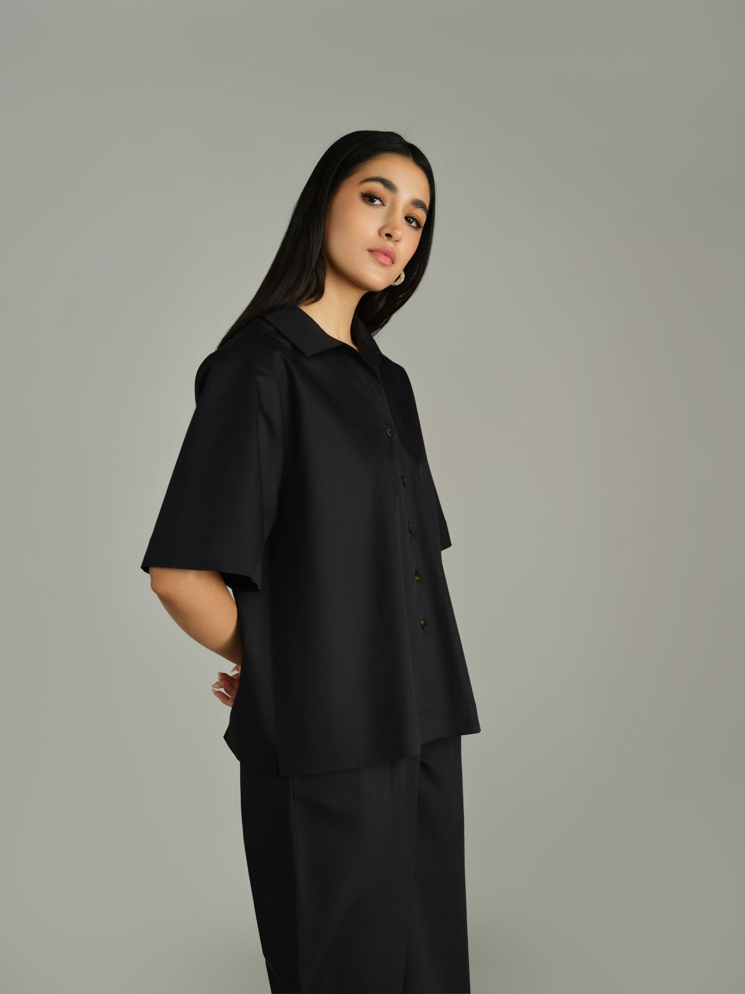 Black Egyptian Cotton Bowling Shirt