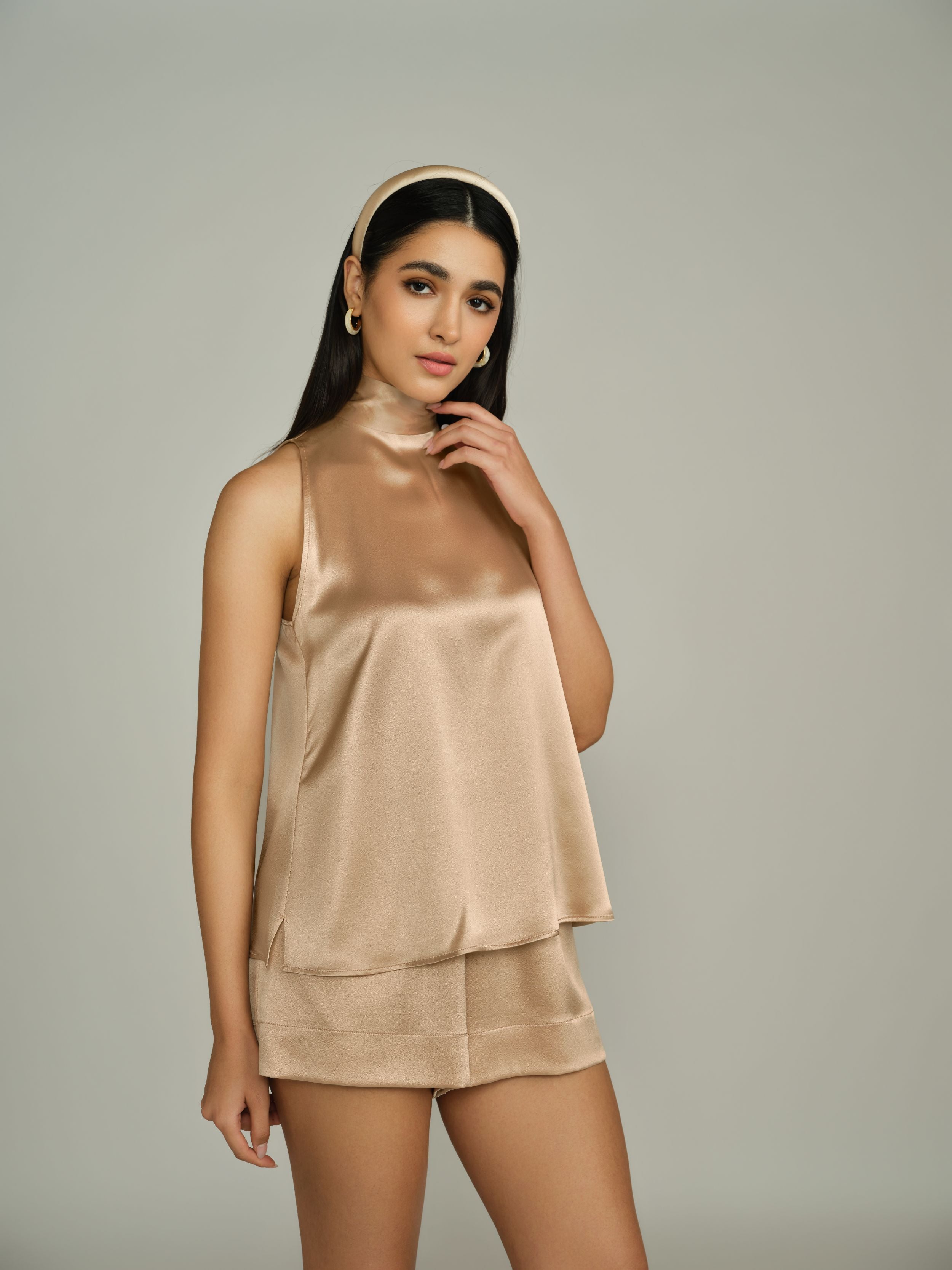 Champagne Silk Tie-Neck Top