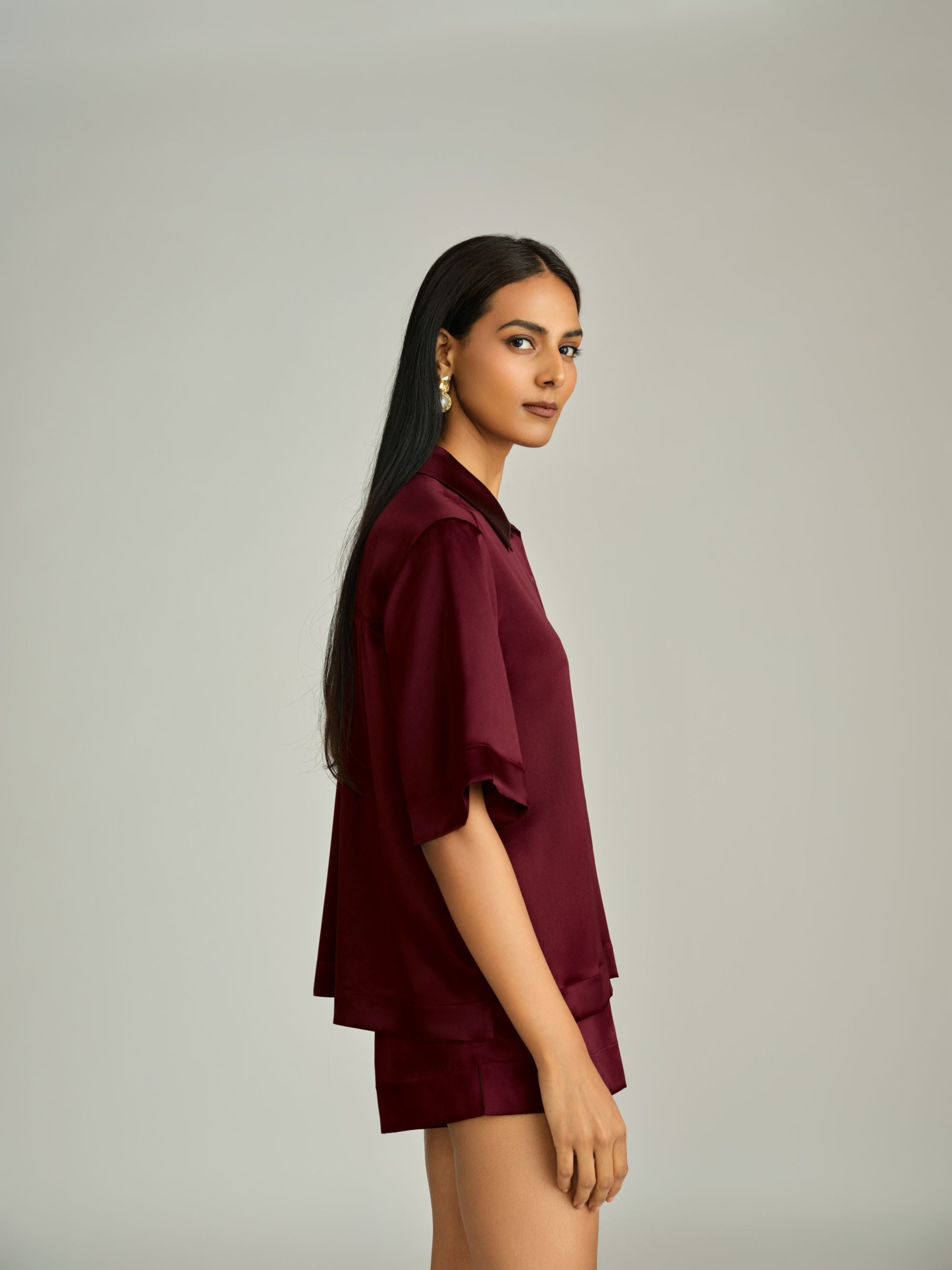 Burgundy Silk Bowling Shirt