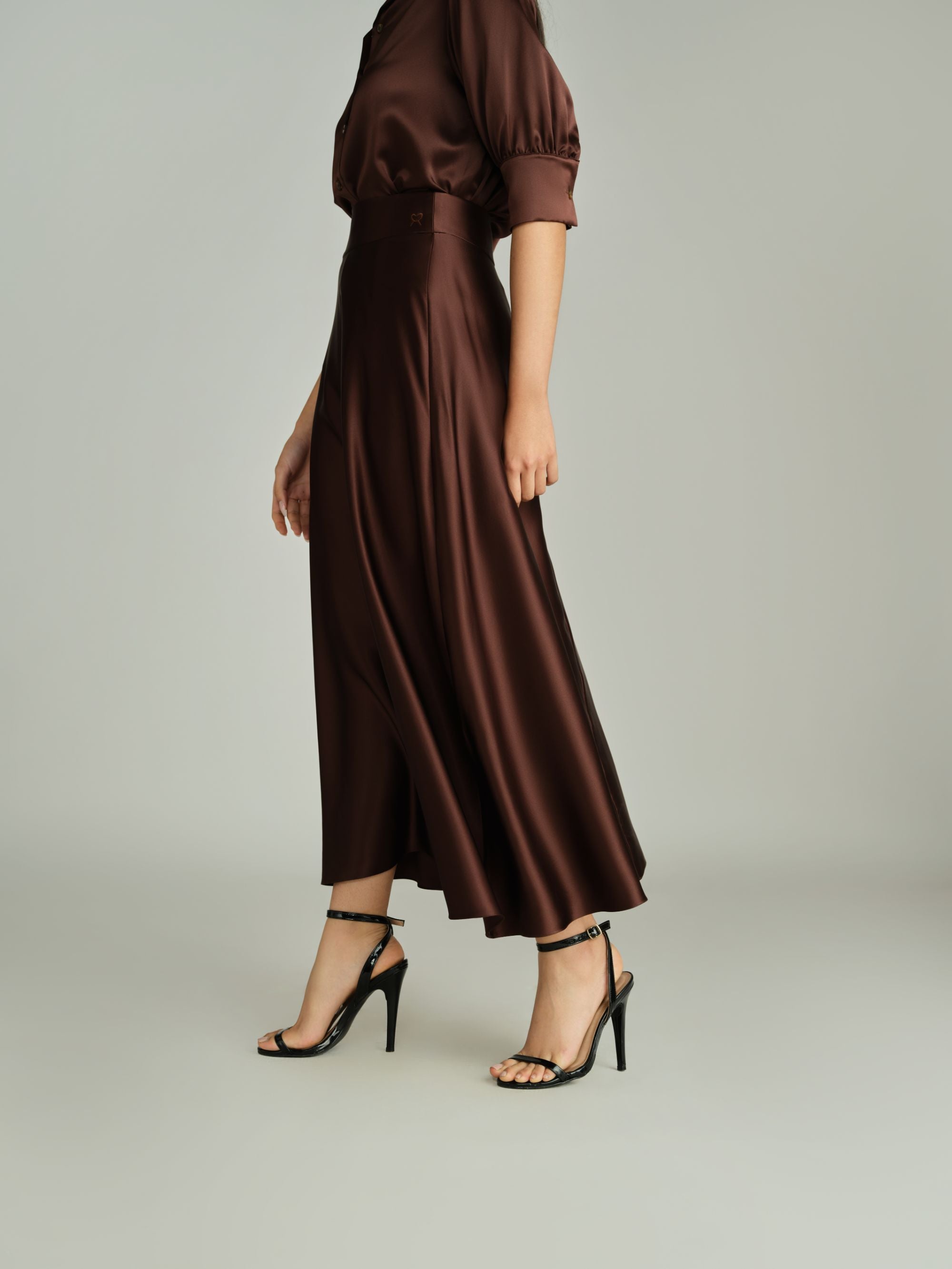 Espresso Silk Long Skirt