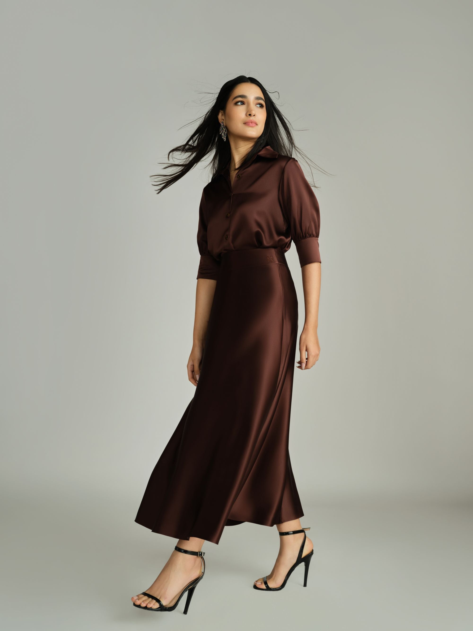 Espresso Silk Long Skirt