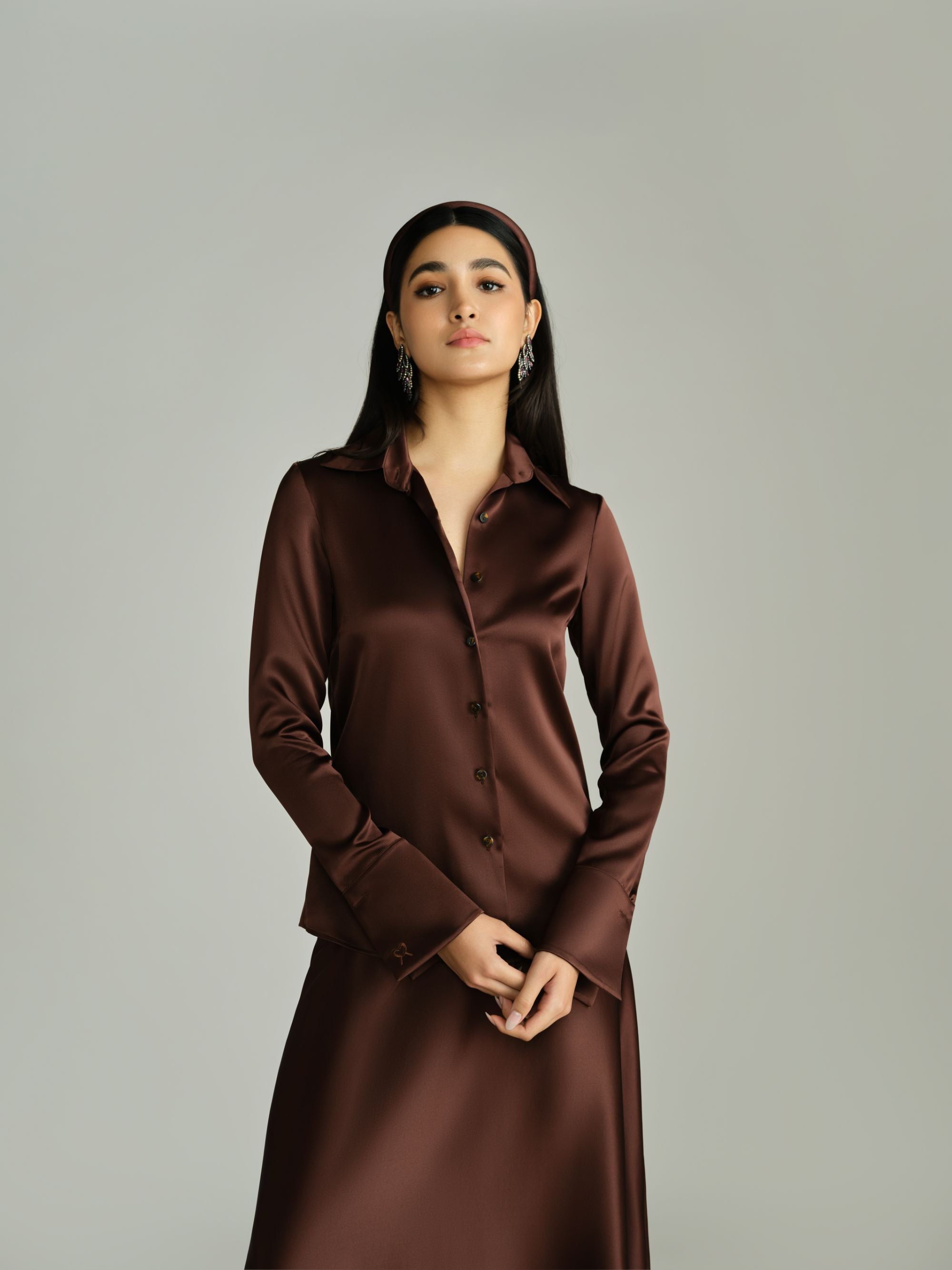 Espresso Silk Long-Sleeved Shirt