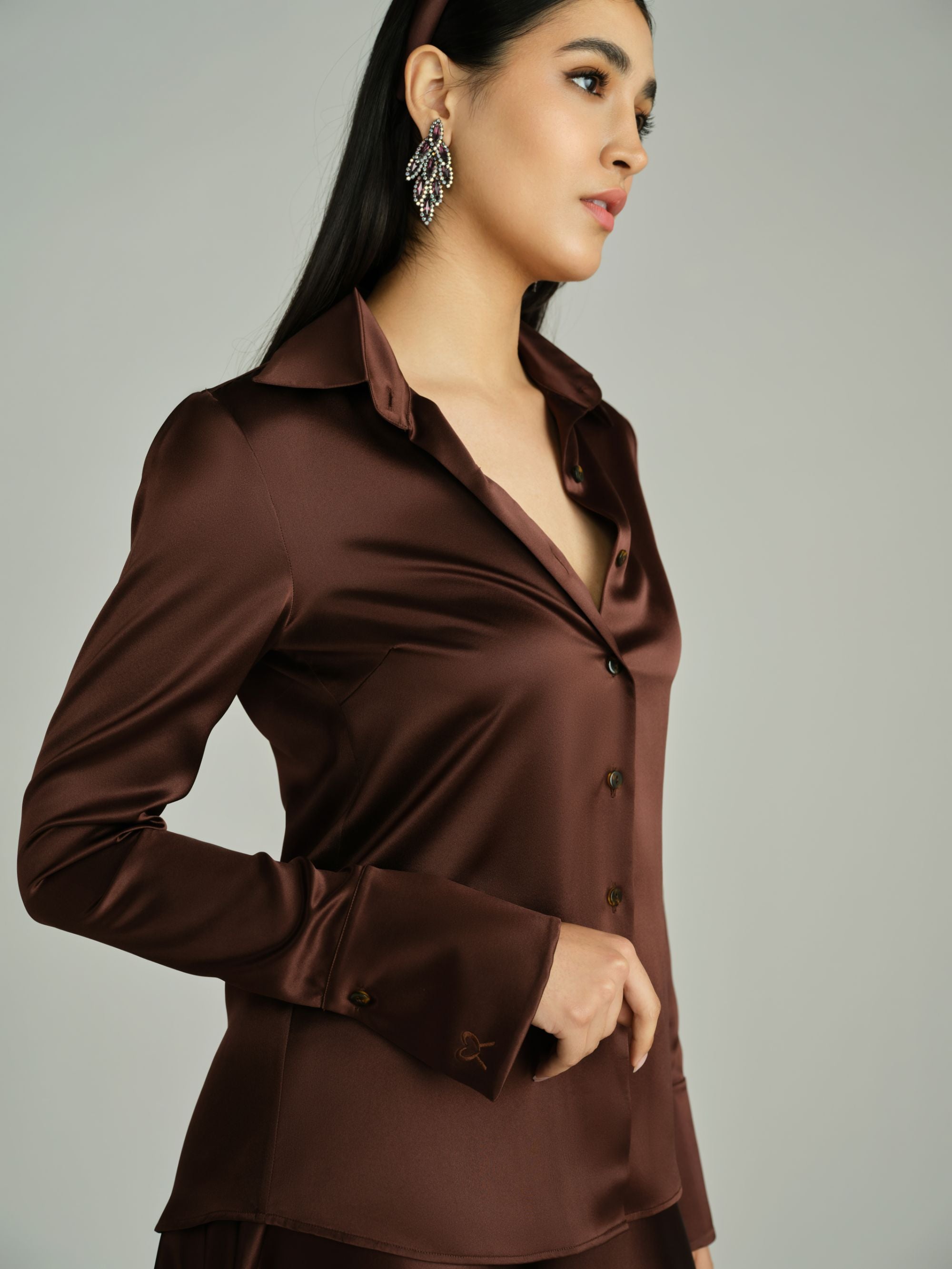 Espresso Silk Long-Sleeved Shirt