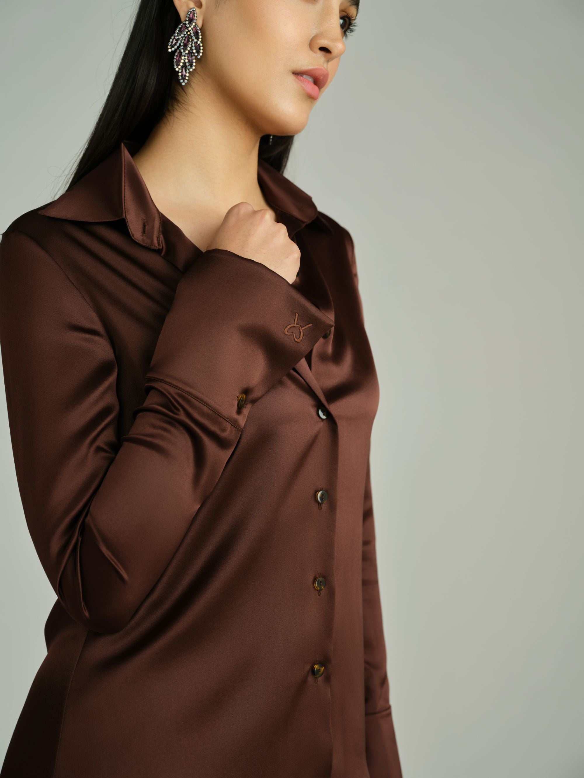 Espresso Silk Long-Sleeved Shirt