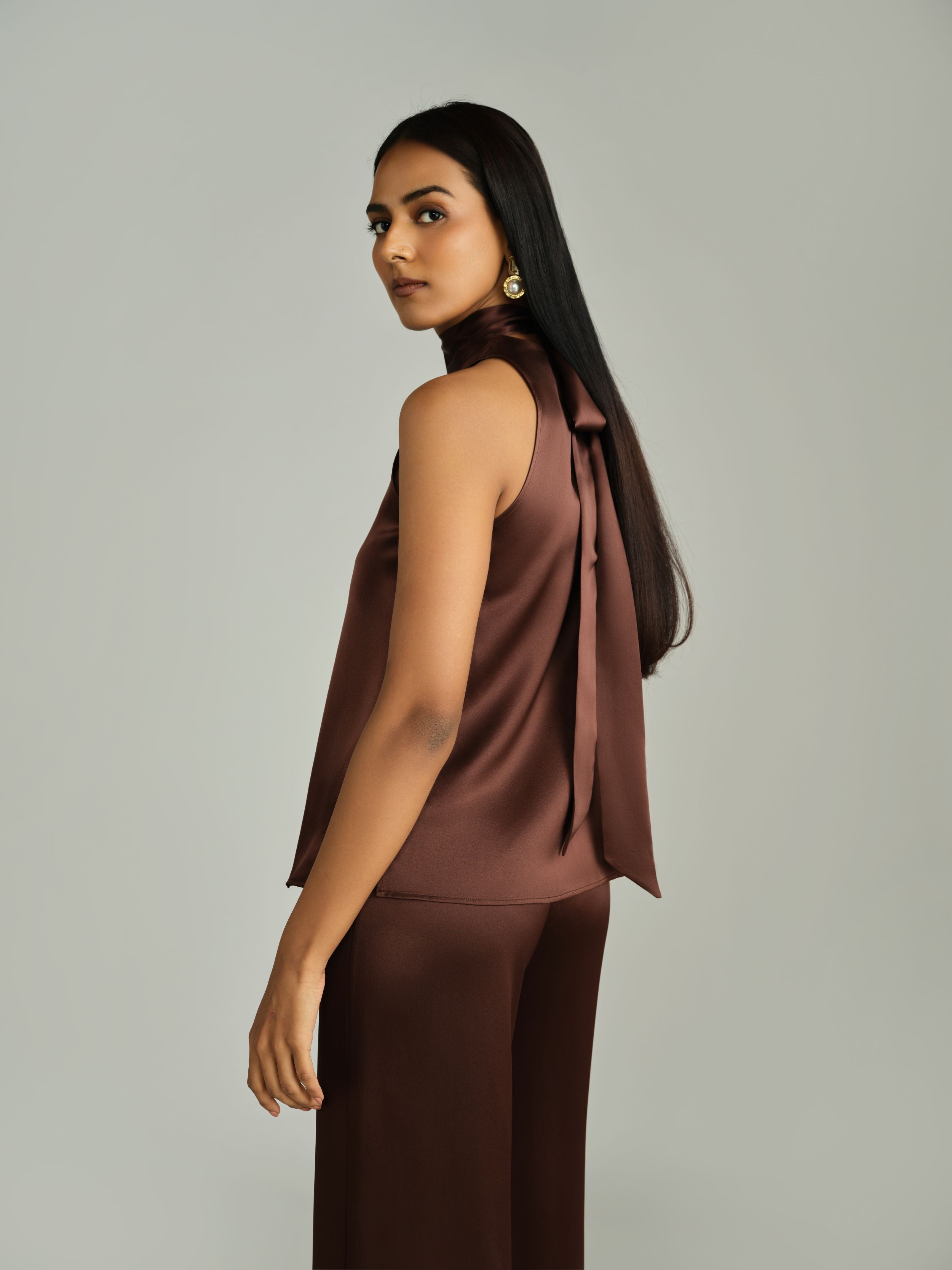Espresso Silk Tie-Neck Top